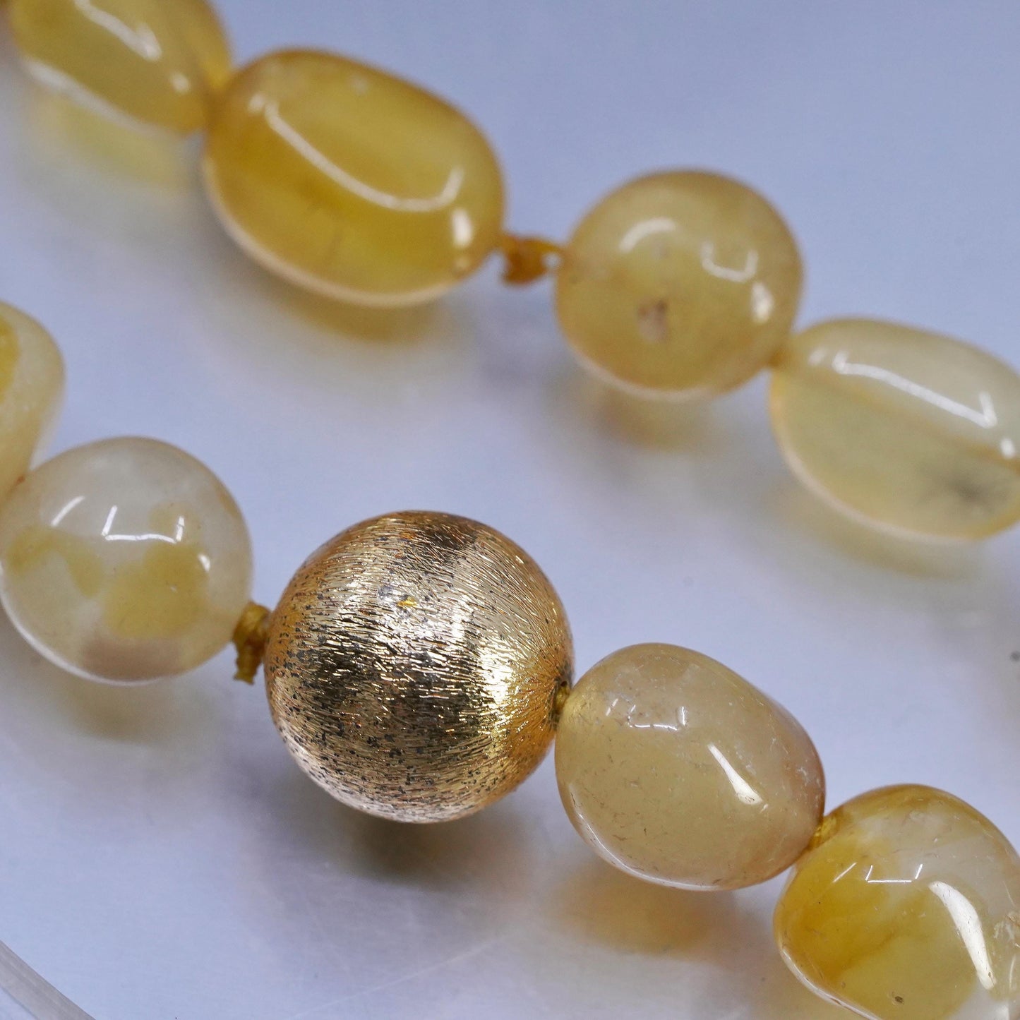 26", Vintage handmade yellow agate nugget necklace