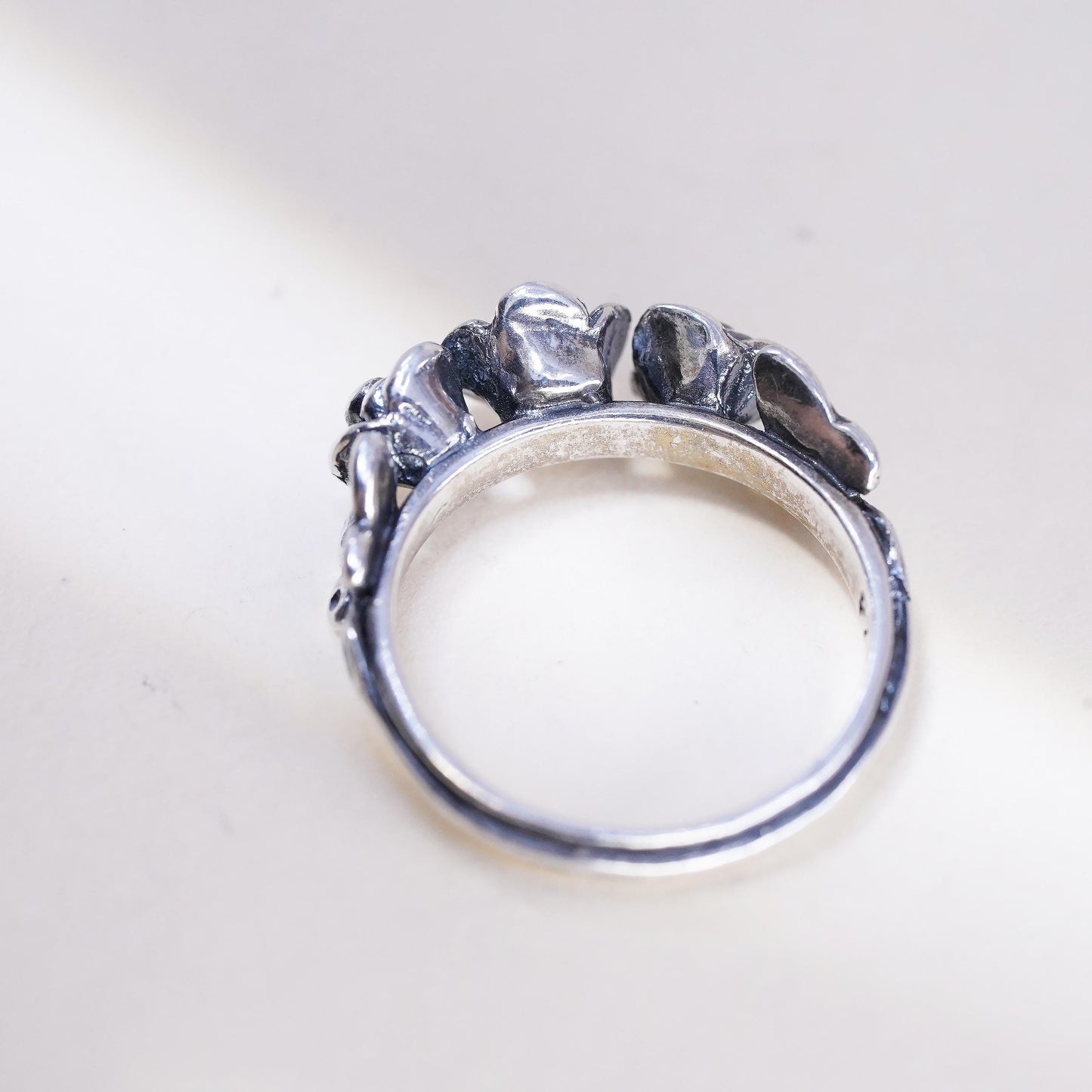 Size 6.25, VTG Israel Pz Or Paz Sterling silver ring, 925 flower stackable band