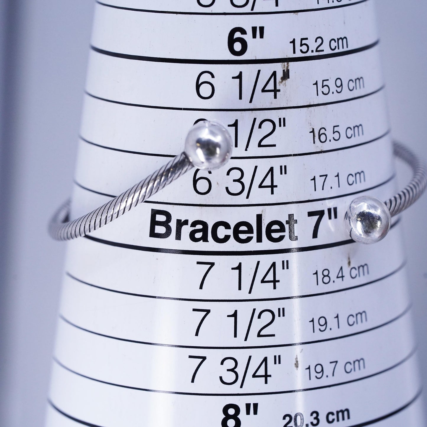7", Vintage Sterling 925 silver handmade bracelet, cable cuff with beads