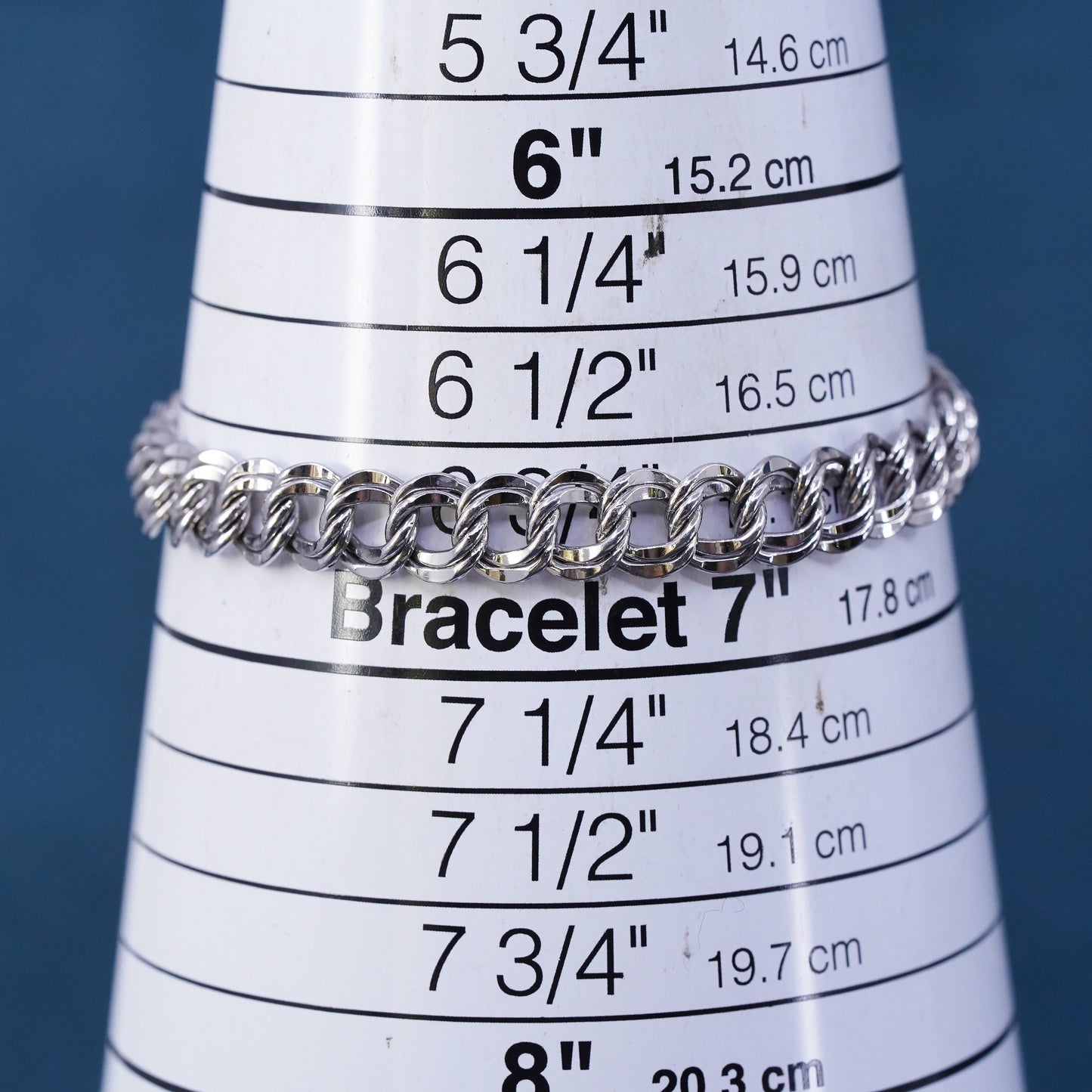 6.75", vintage Sterling silver handmade charm bracelet, 925 double curb chain