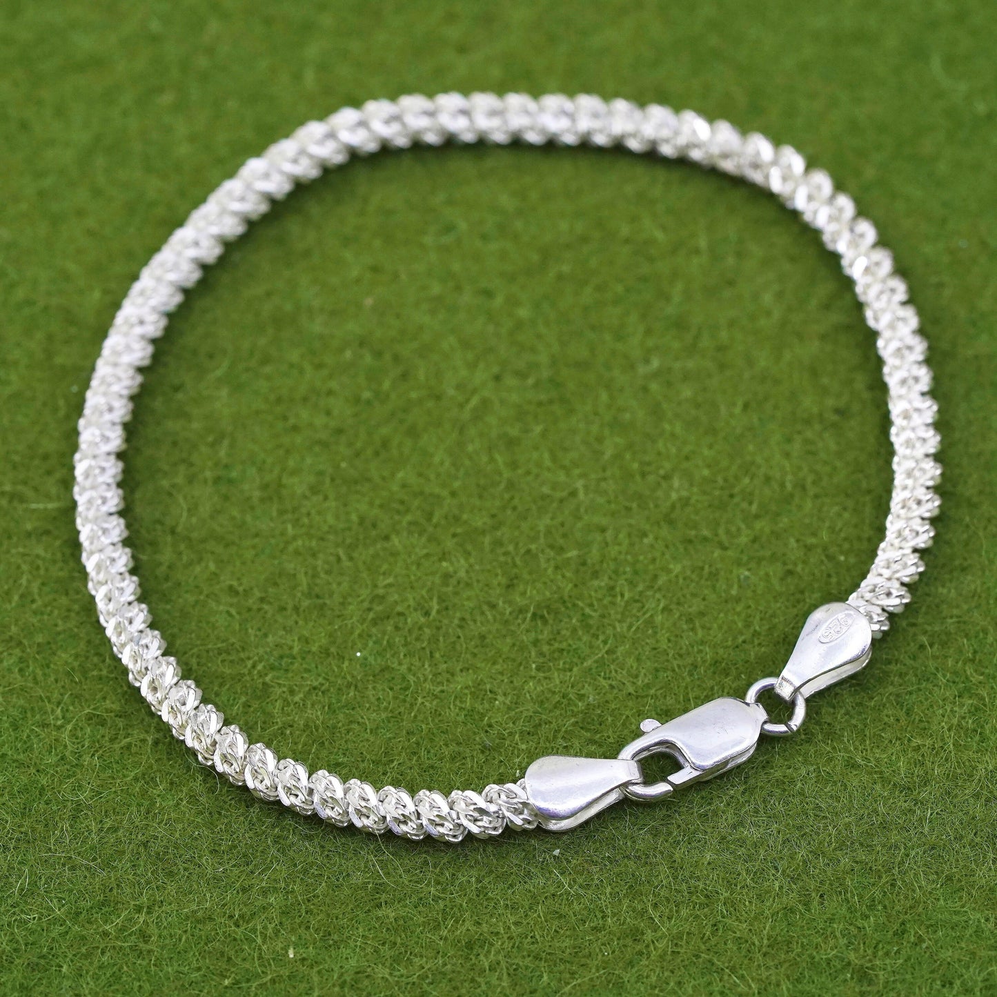 6.75” 4mm, Vintage Italian sterling 925 silver twisted curb chain bracelet