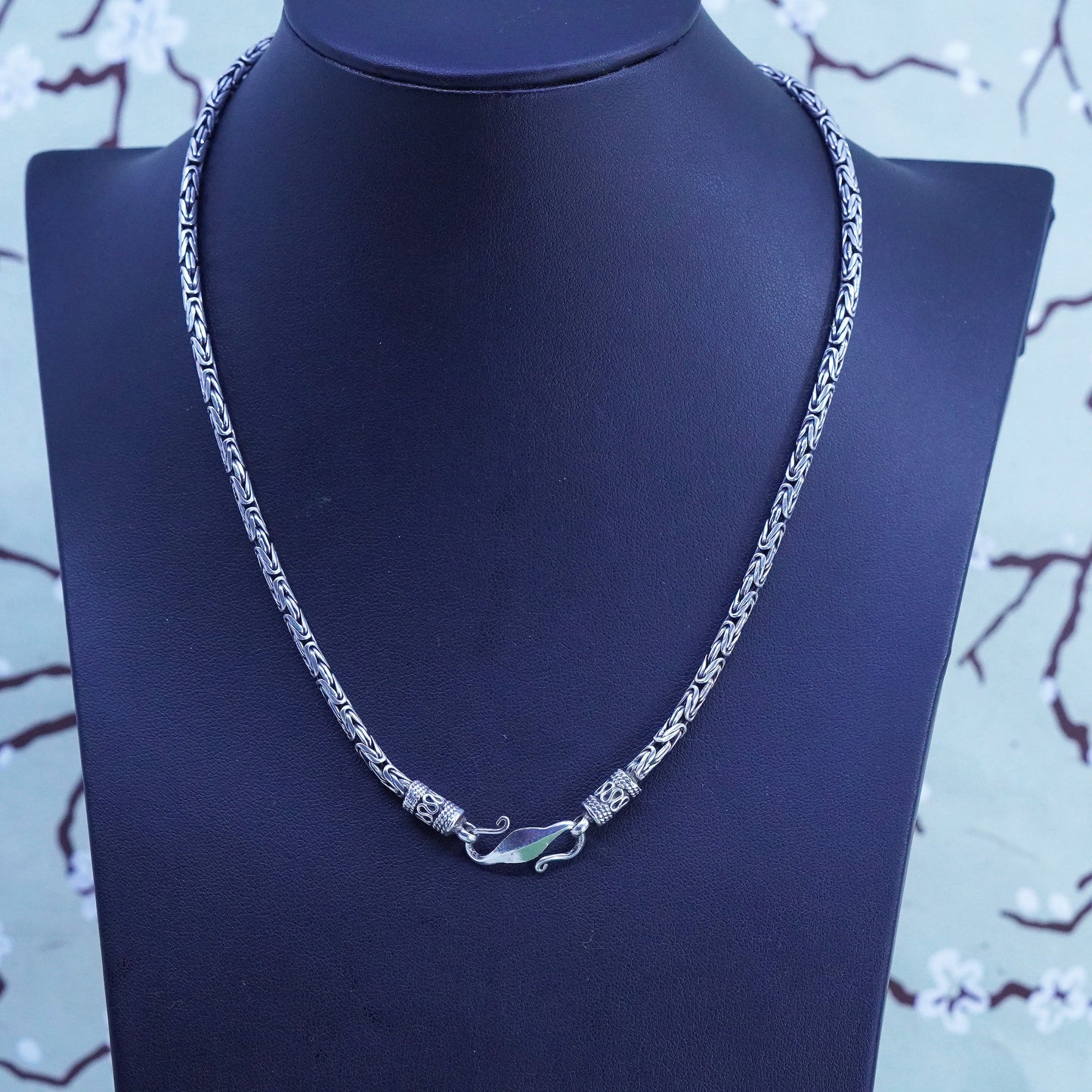 17", 4mm, vintage Sterling silver Birdcage chain, 925 Byzantine men’s necklace