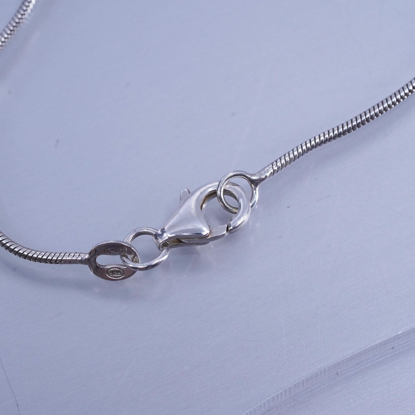 18”, vintage Sterling 925 silver handmade snake chain necklace w/ bead pendant