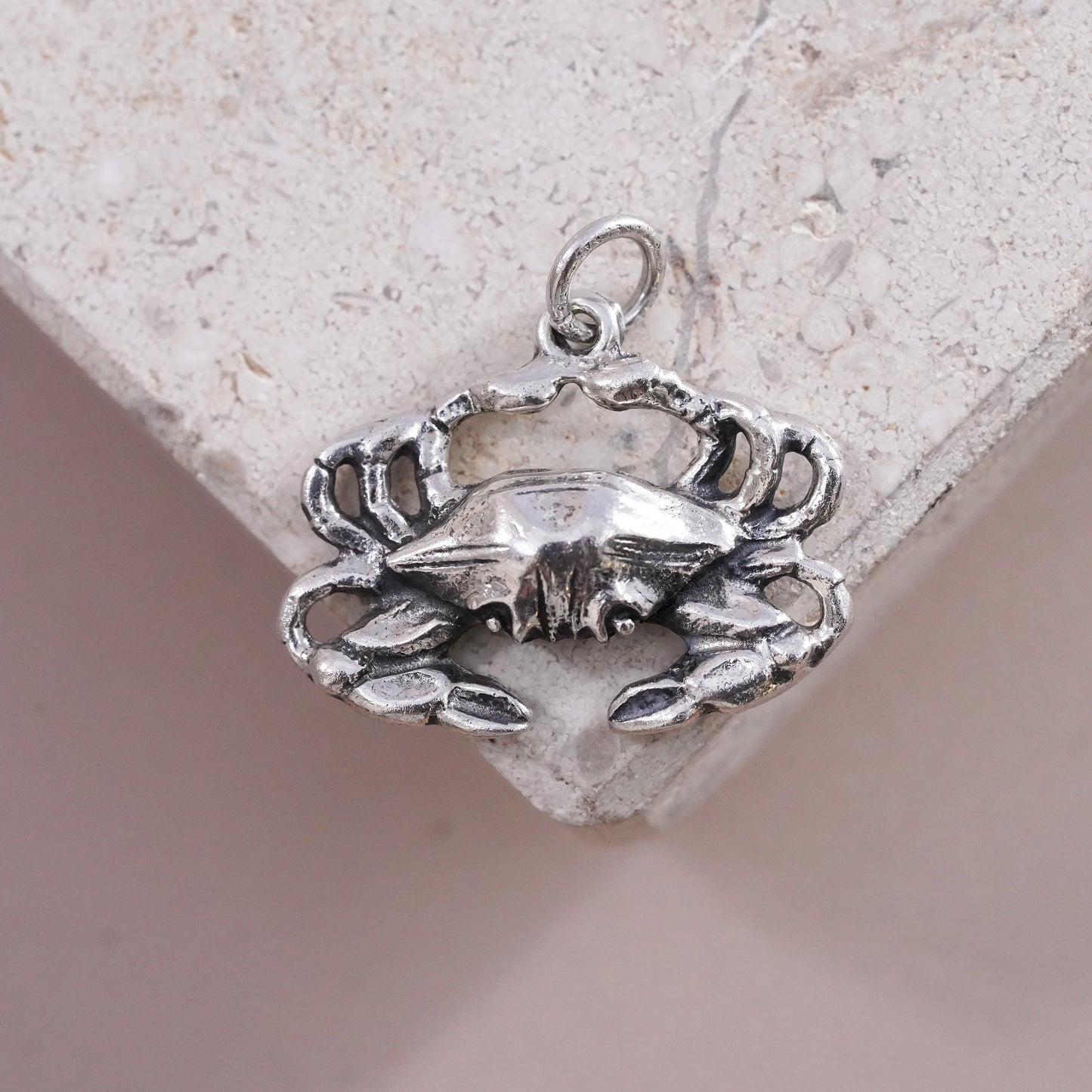 Vintage Sterling silver handmade pendant. 925 crab charm