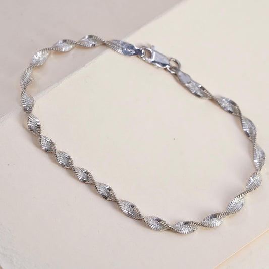 7.75", 4mm, Vintage sterling silver bracelet, 925 twisted herringbone chain