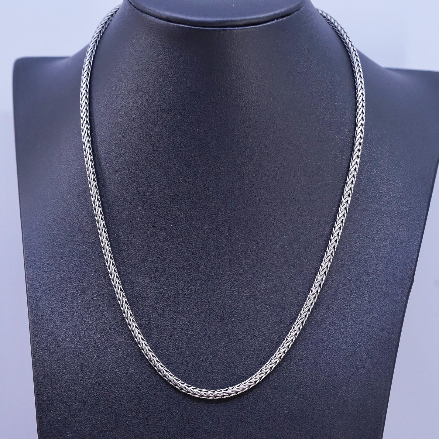 18" 3mm, vintage bold Sterling silver necklace, solid 925 silver wheat chain