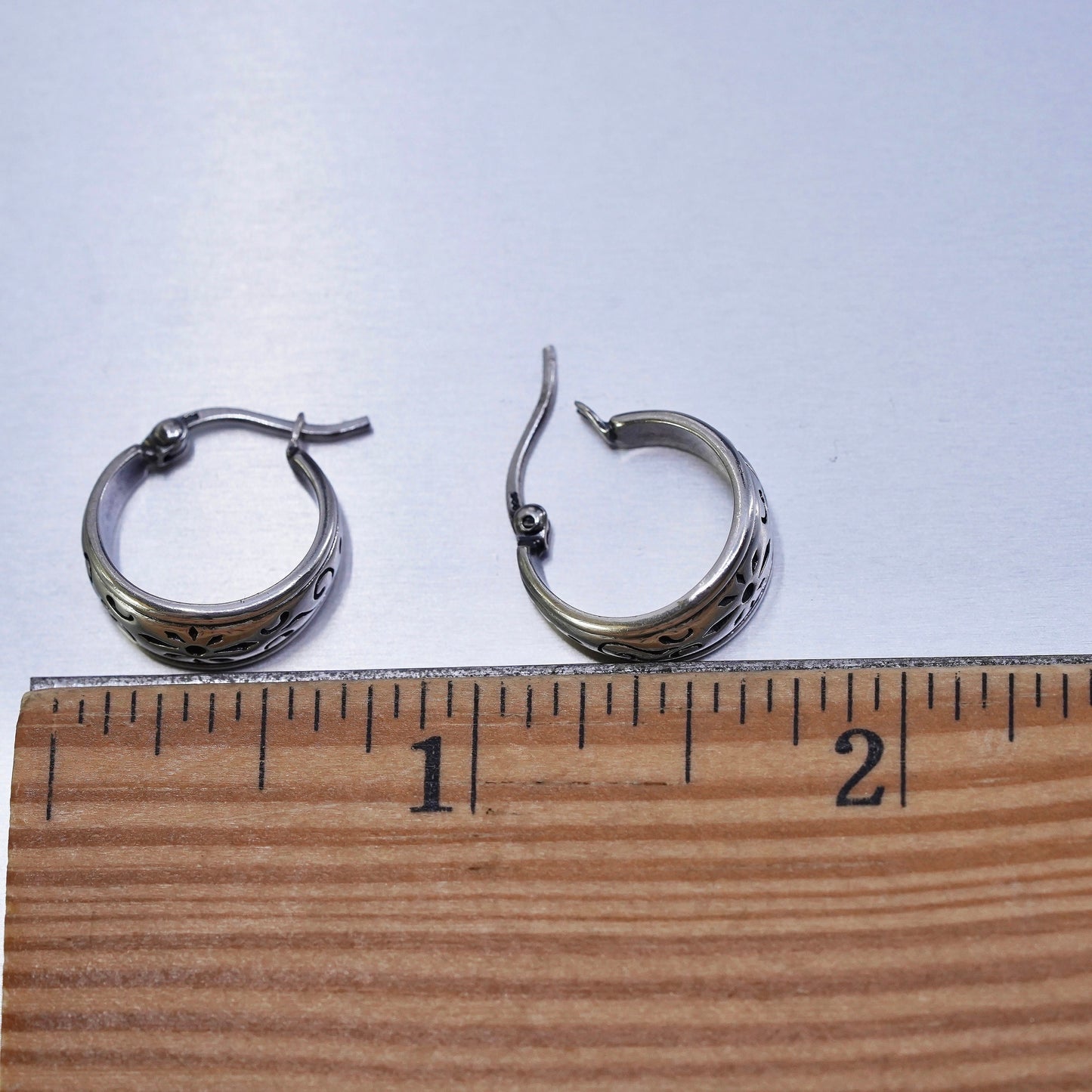 0.5”, vintage Sterling silver handmade earrings, 925 huggie hoops