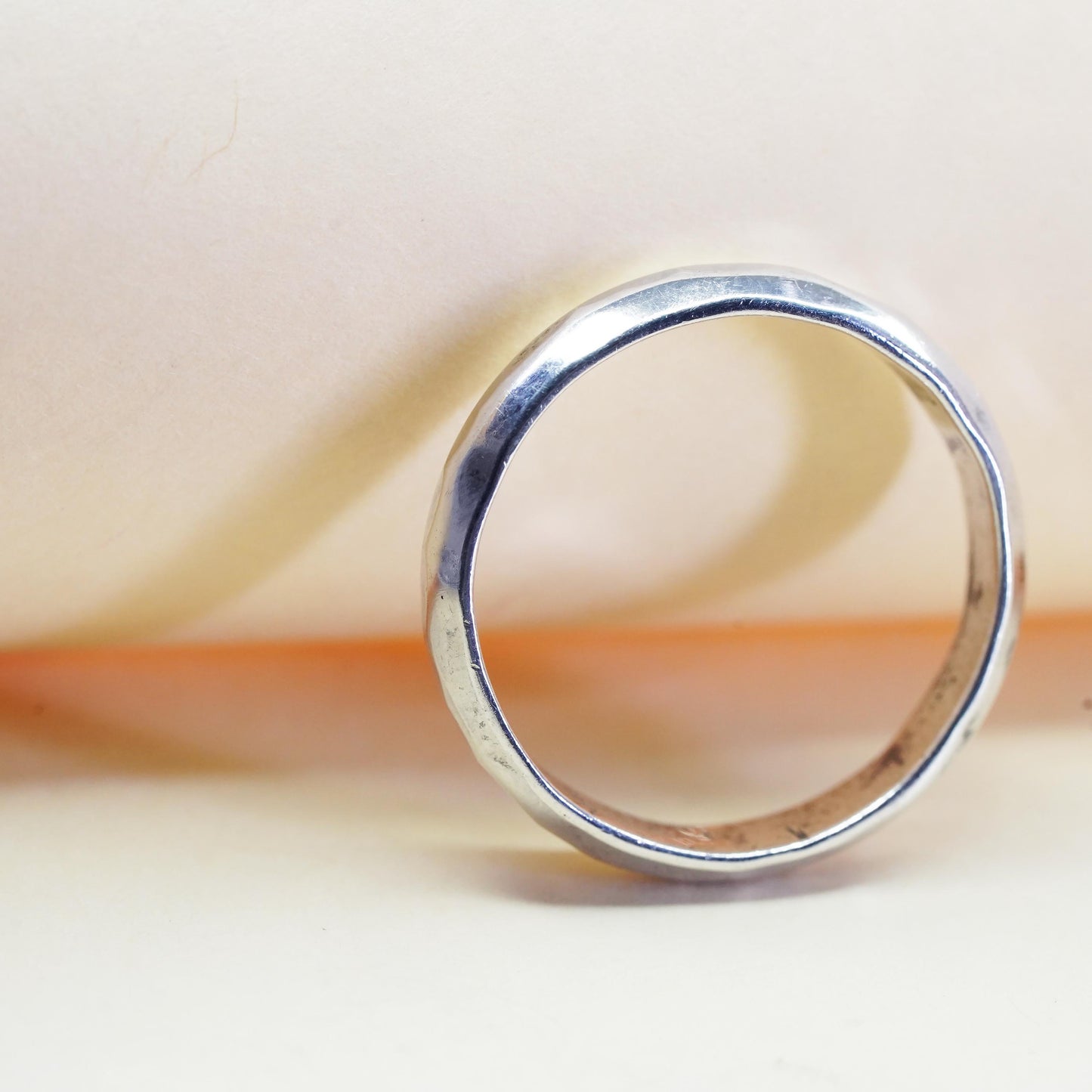 Size 11, Vintage sterling silver ring, 925 silver band, hammered wedding band
