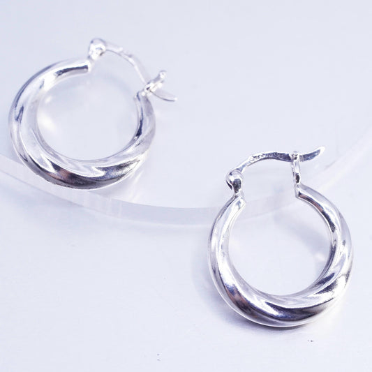 0.75", vintage Sterling silver handmade earrings, twisted 925 hoops
