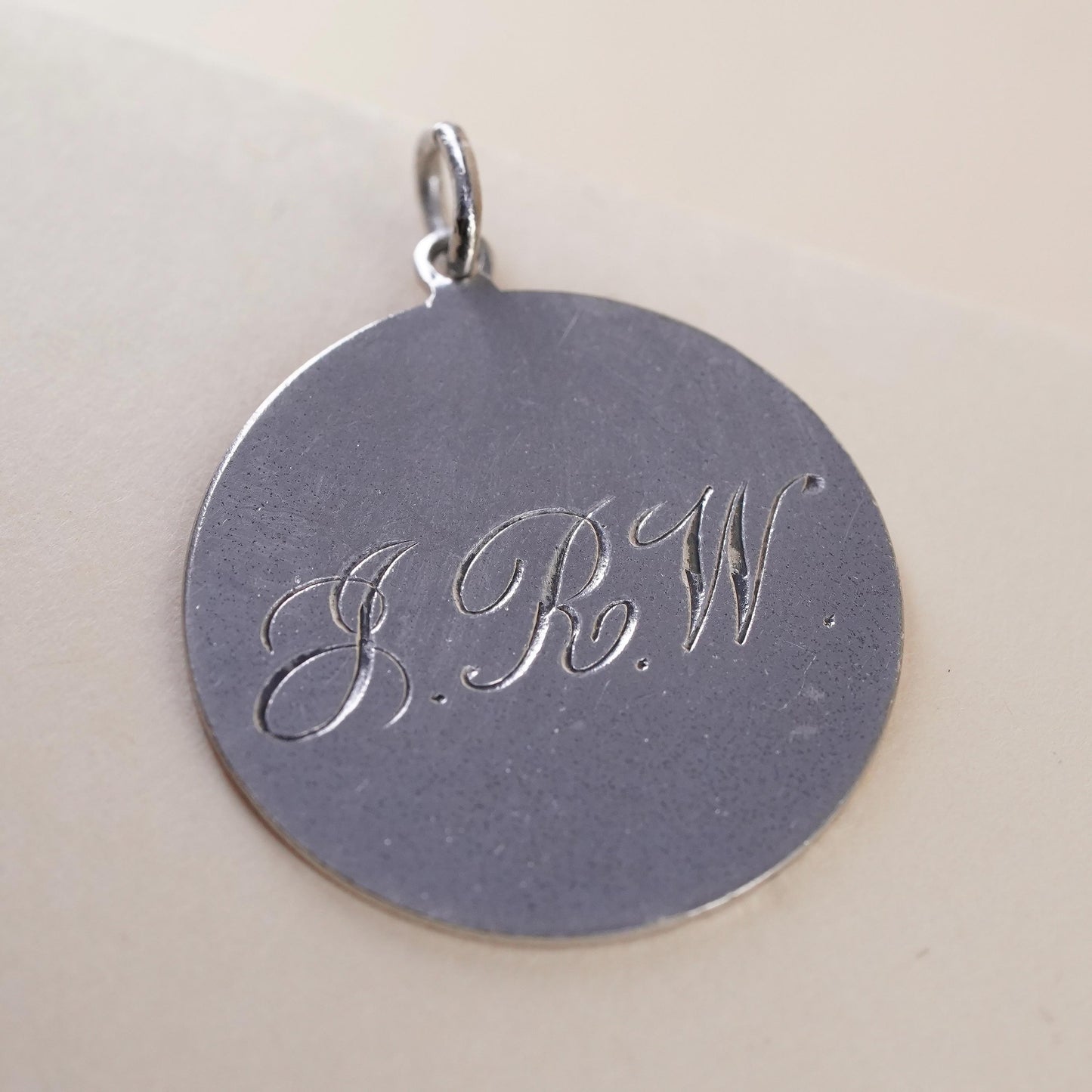 Vintage Sterling silver pendant, 925 cz cross with heart tag and monogram “GRW”