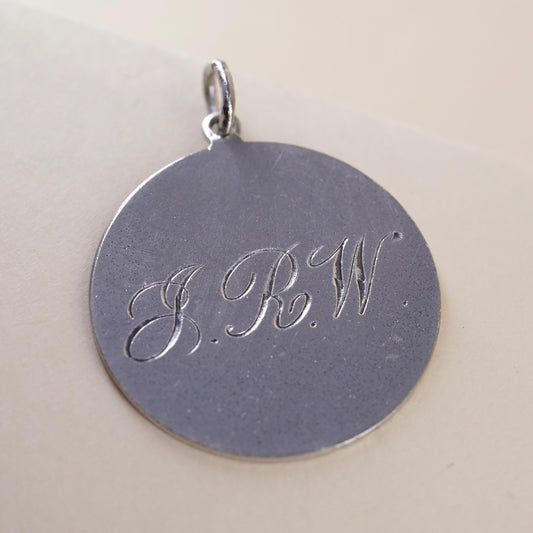 Vintage Sterling silver pendant, 925 cz cross with heart tag and monogram “GRW”
