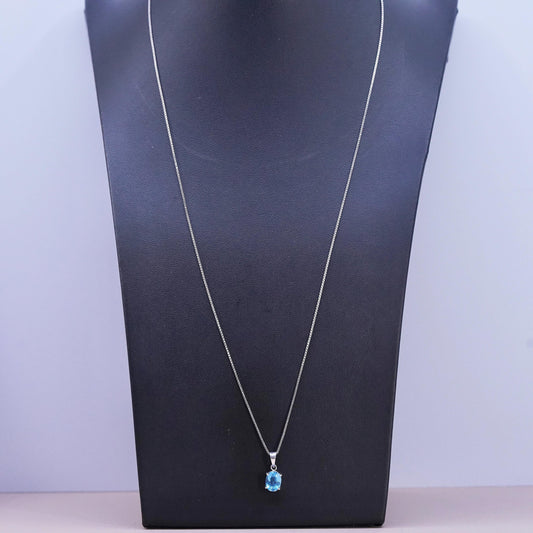 24", vintage Sterling silver necklace, 925 box chain with oval topaz pendant