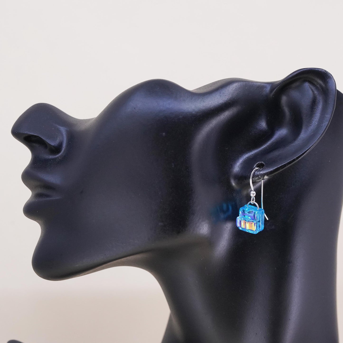 Vintage sterling 925 silver handmade single earring with blue glass bead