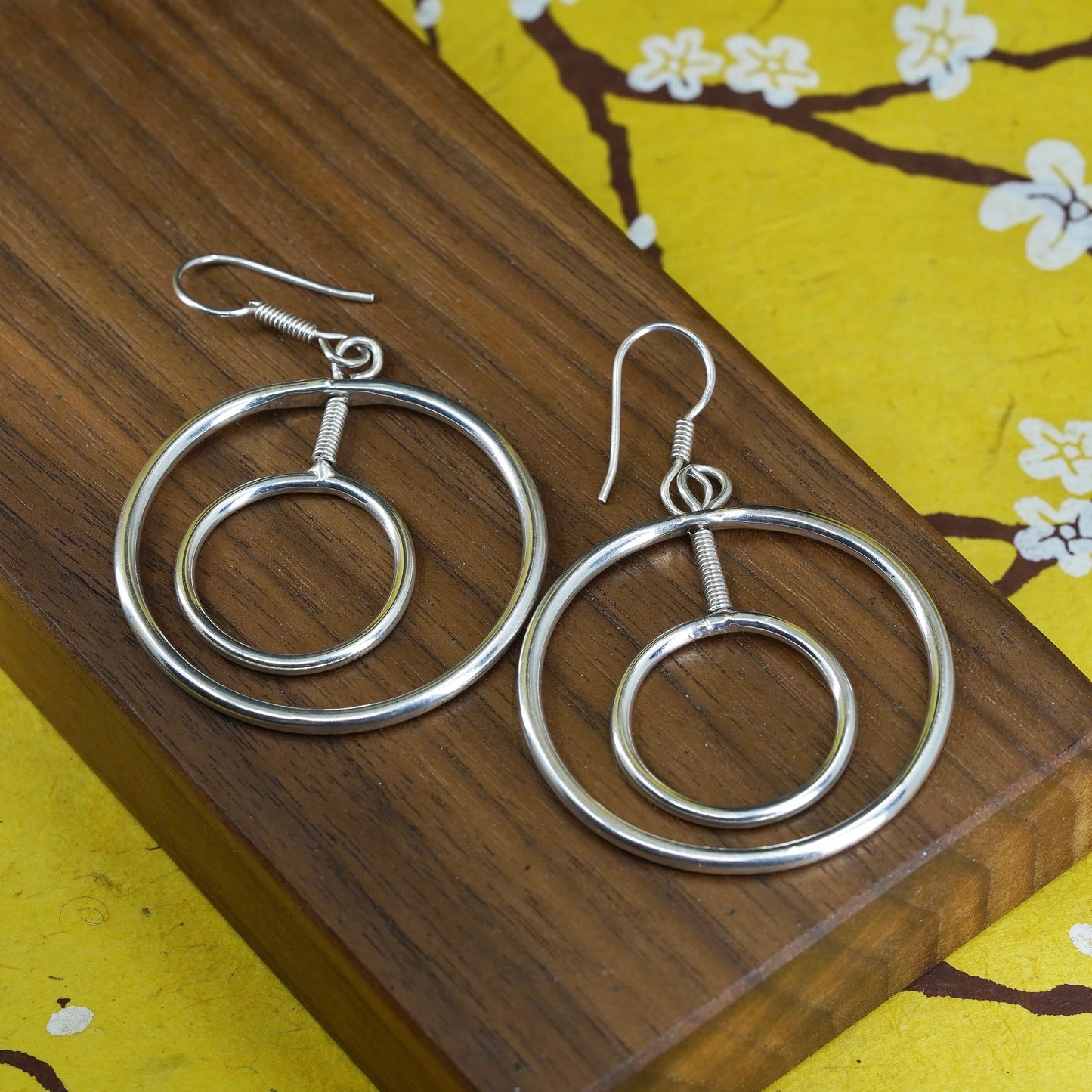vintage Mexico Sterling 925 silver Hammered Double Circle Earrings