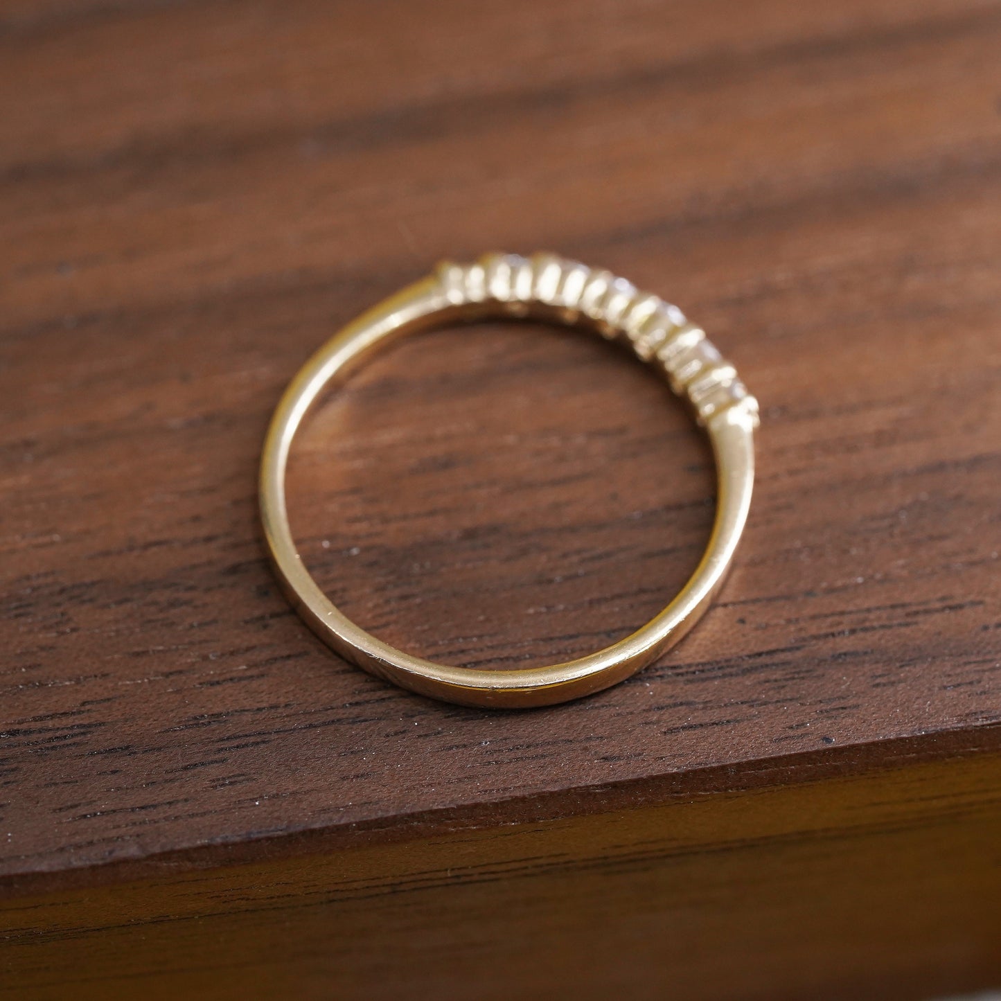 Size 6.75, vermeil gold over Sterling silver ring, 925 stackable band with cz