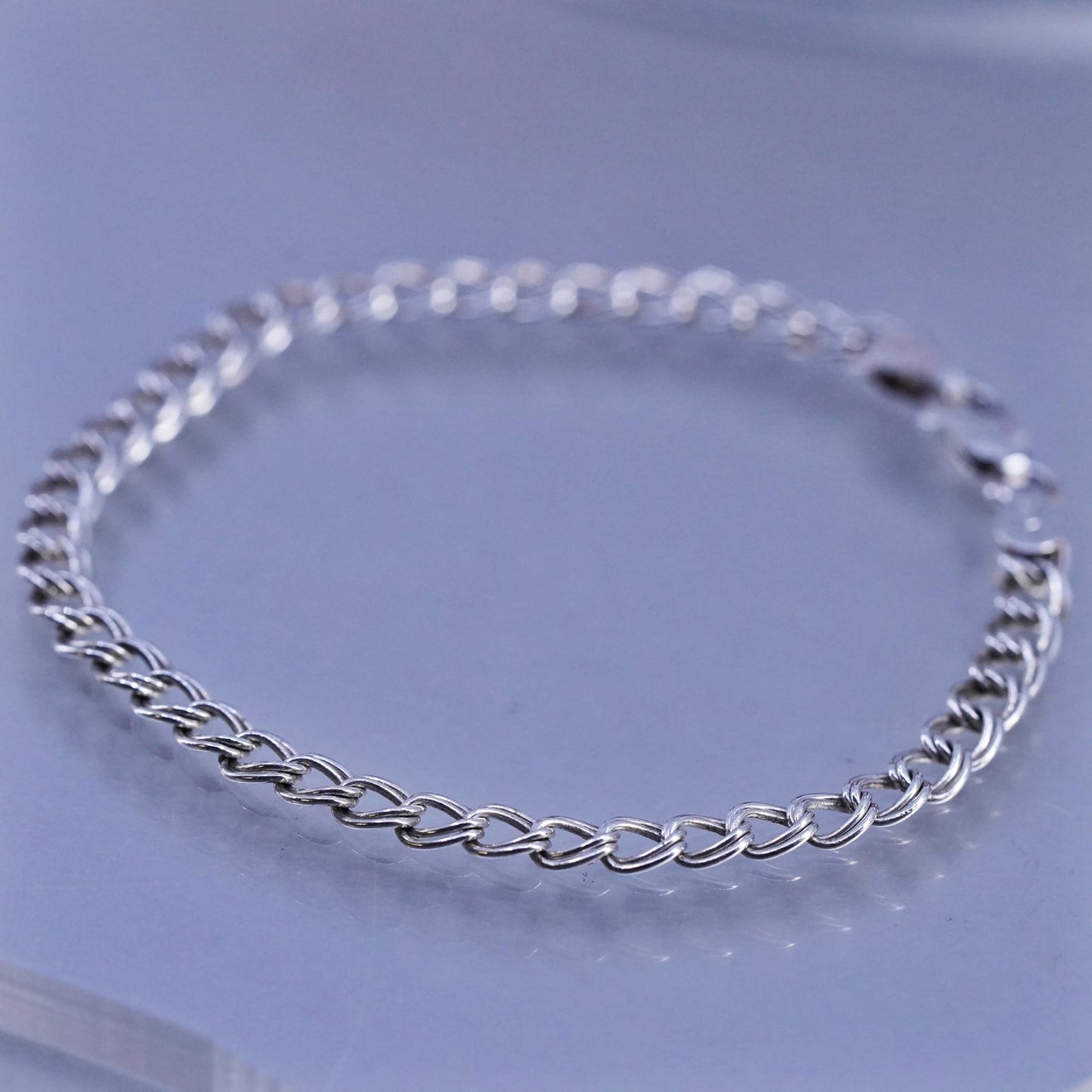 7" 4mm, Vintage Italy Sterling 925 silver handmade bracelet, double curb chain