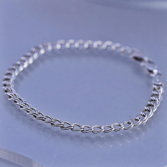 7" 4mm, Vintage Italy Sterling 925 silver handmade bracelet, double curb chain