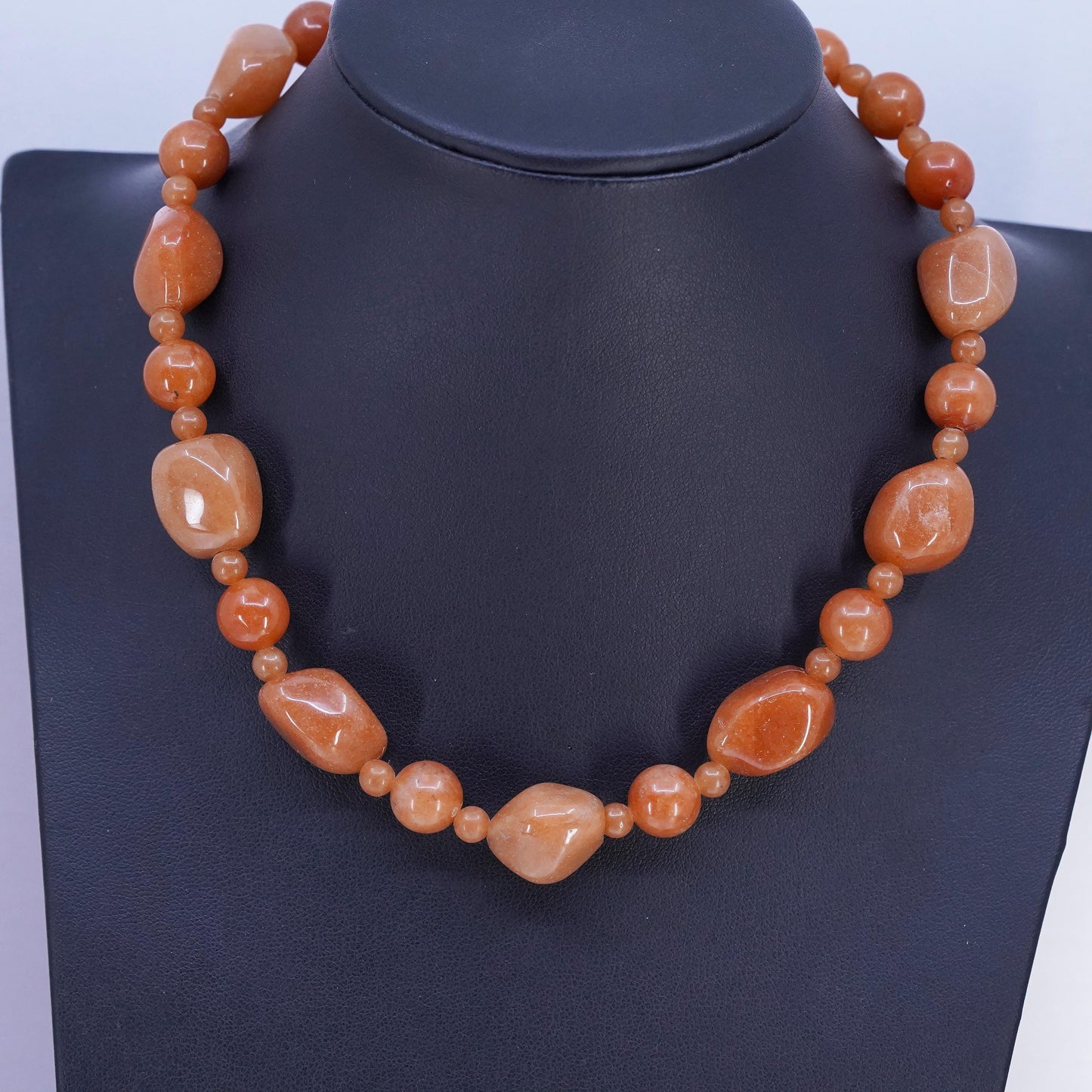 16", 925 Sterling Silver necklace with Orange Aventurine nuggets S shaped clasp