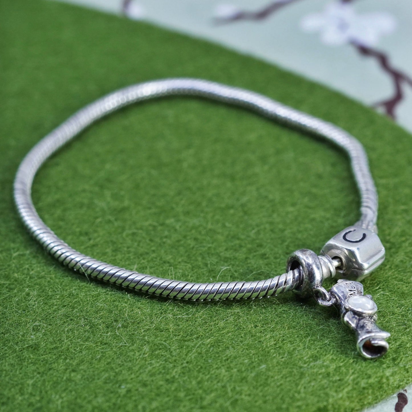 7.5”, Cham sterling silver handmade bracelet, 925 snake chain w/ diploma charm