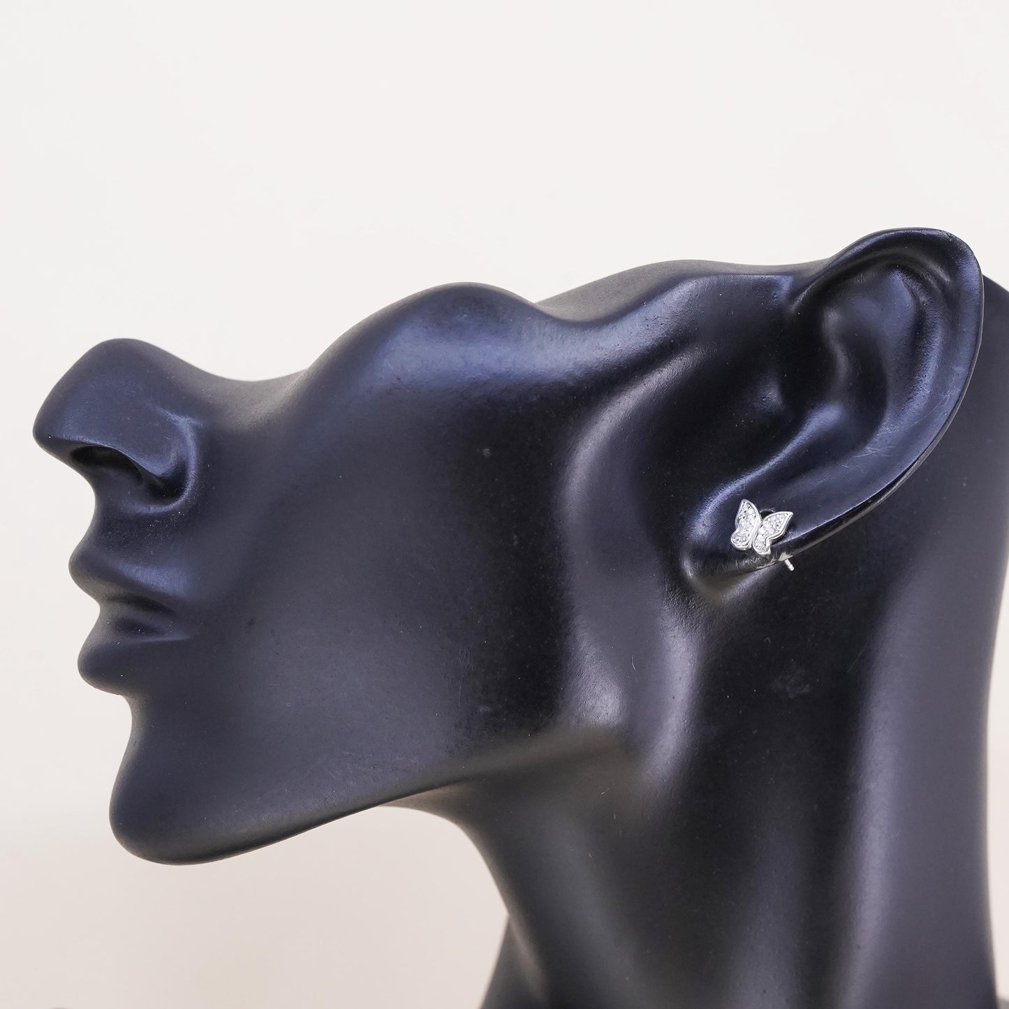 Vintage handmade single earring. Sterling 925 silver cz butterfly stud