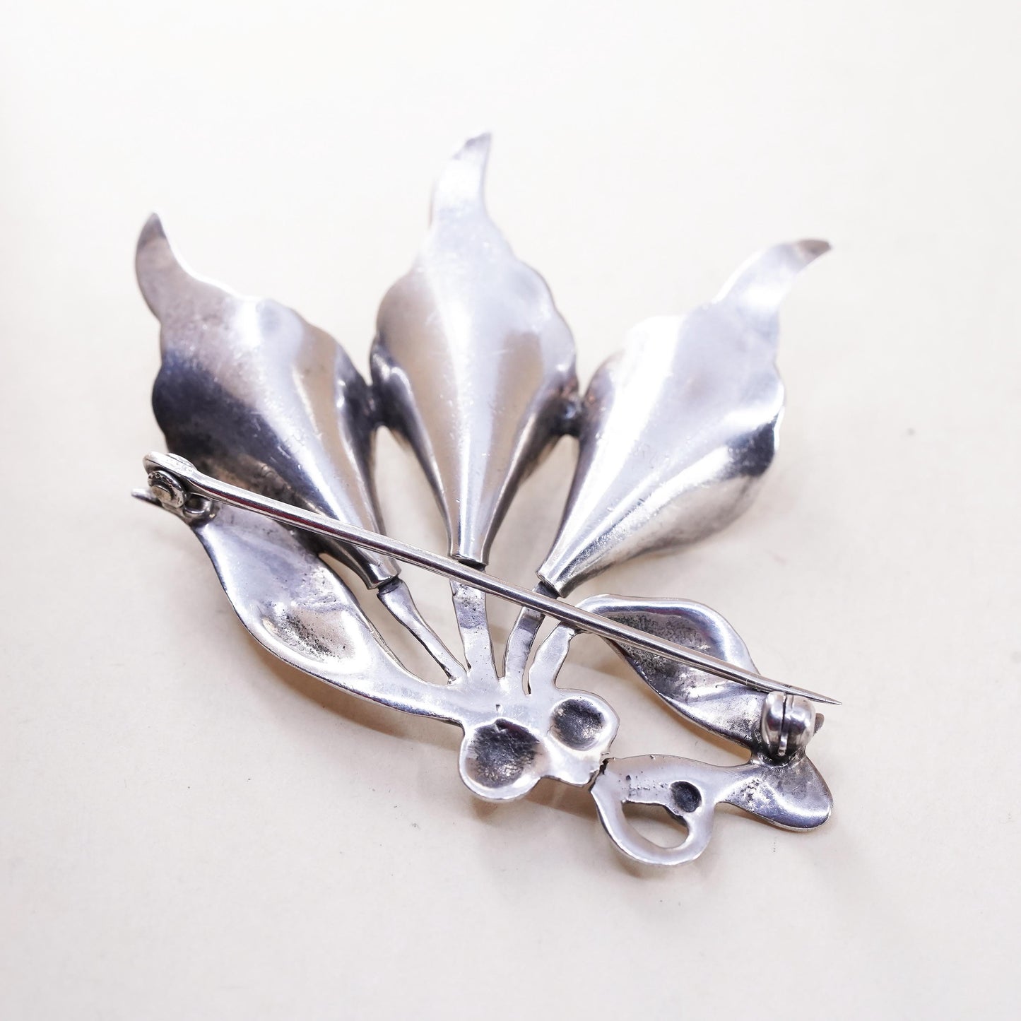 925 Sterling Silver Calla Lily Brooch Mid Century Floral Pin, Botanical Jewelry