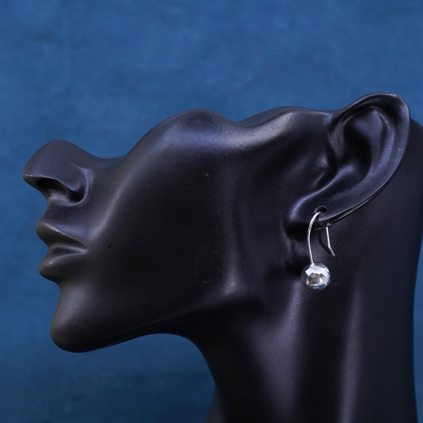 Vintage Sterling Silver handmade earrings. 925 silver hammered beads