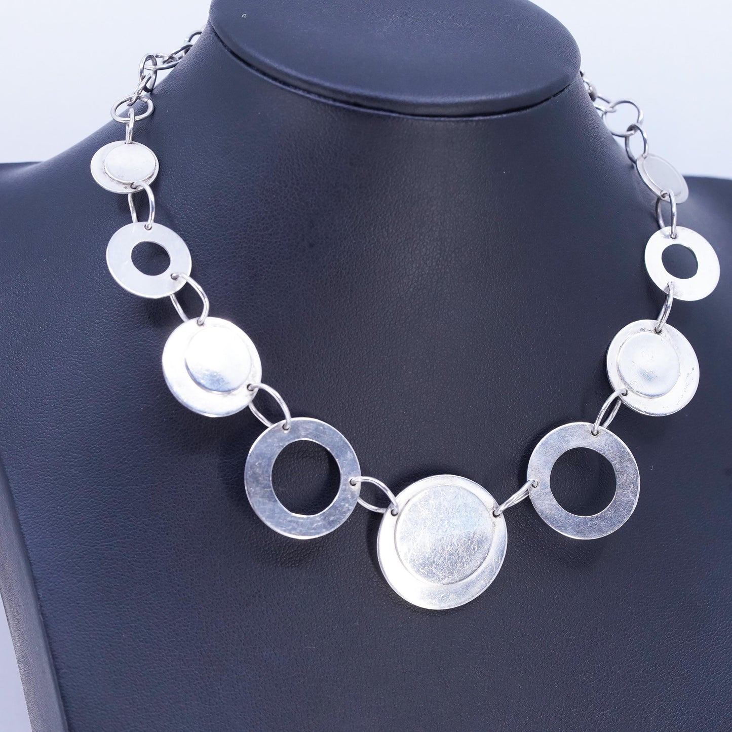 12", vintage Sterling 925 silver circle choker collar necklace disc pendant