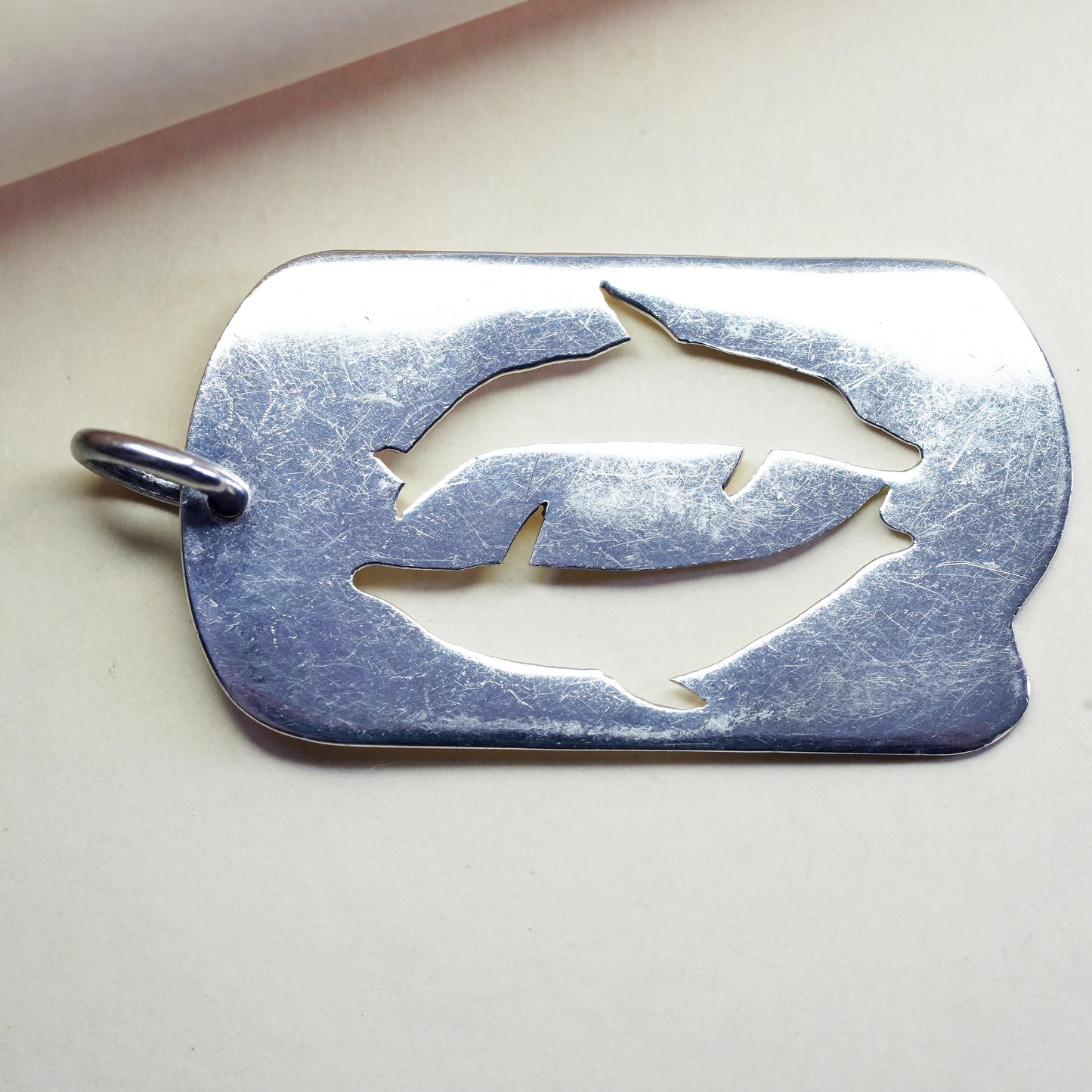 Vintage sterling silver double dolphin pendant, 925 handmade charm