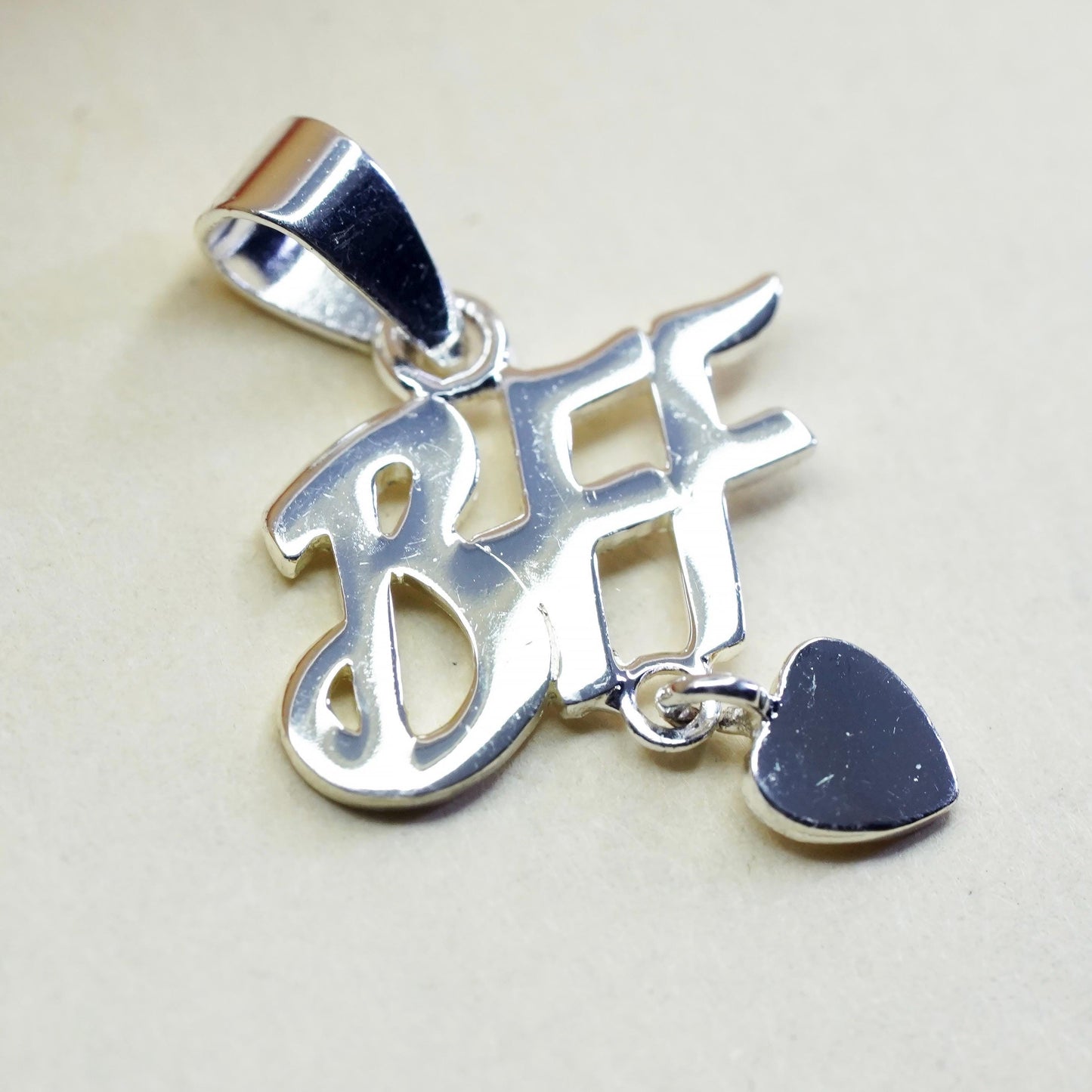 Vintage sterling silver charm, 925 BBF best friends forever pendant with heart