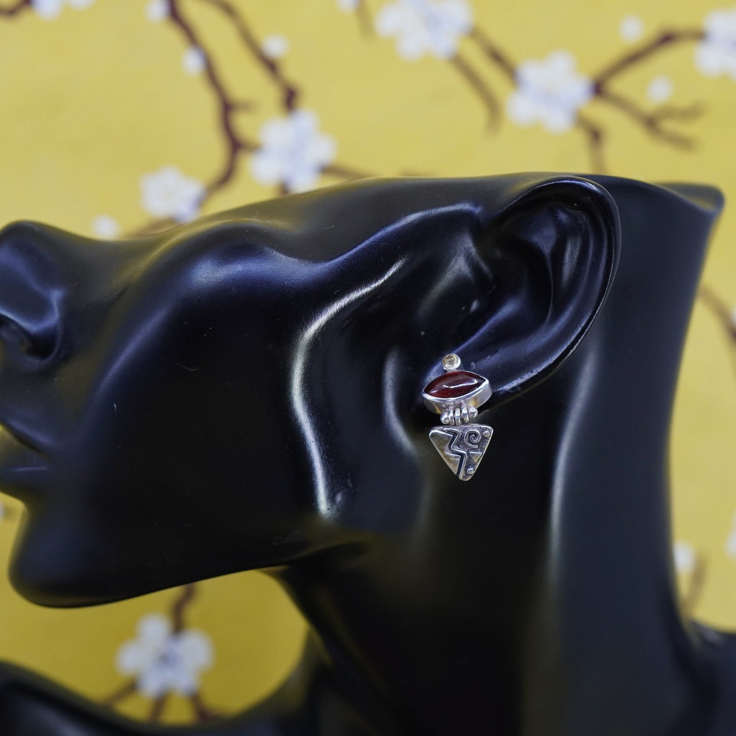Vintage Sterling silver 925 handmade earrings with garnet and citrine