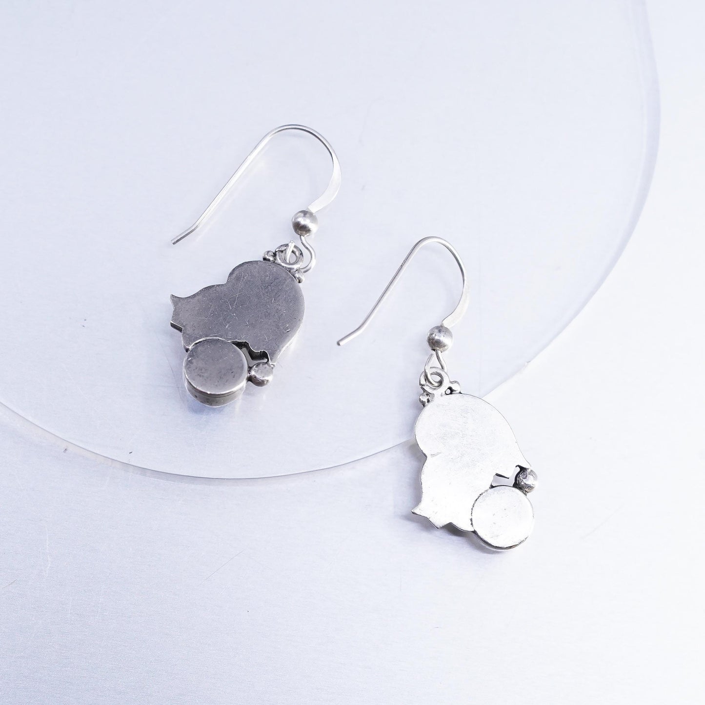 Vintage Sterling 925 silver handmade leaves earrings with moonstone