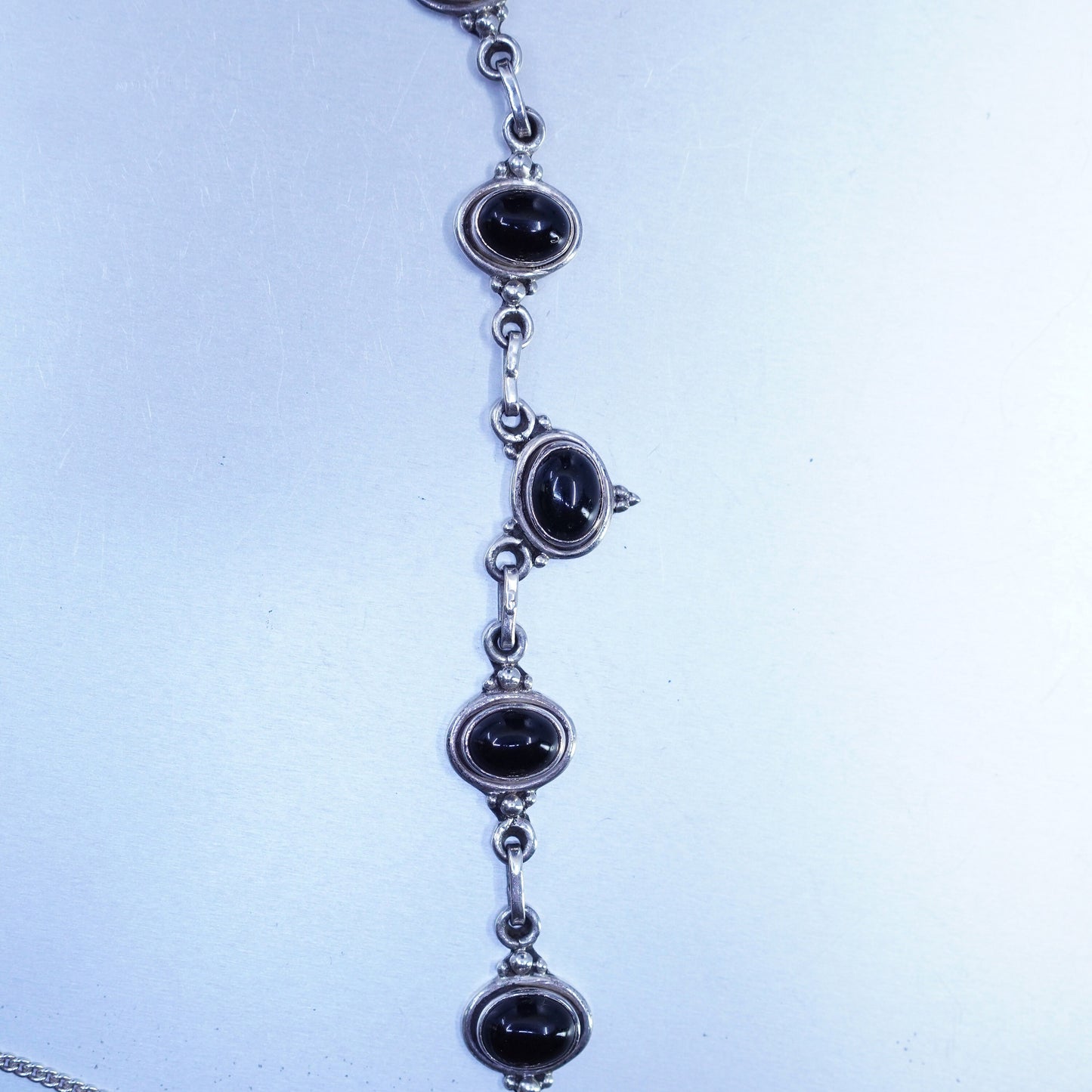 18”, vintage Sterling 925 silver handmade curb chain necklace with onyx pendant