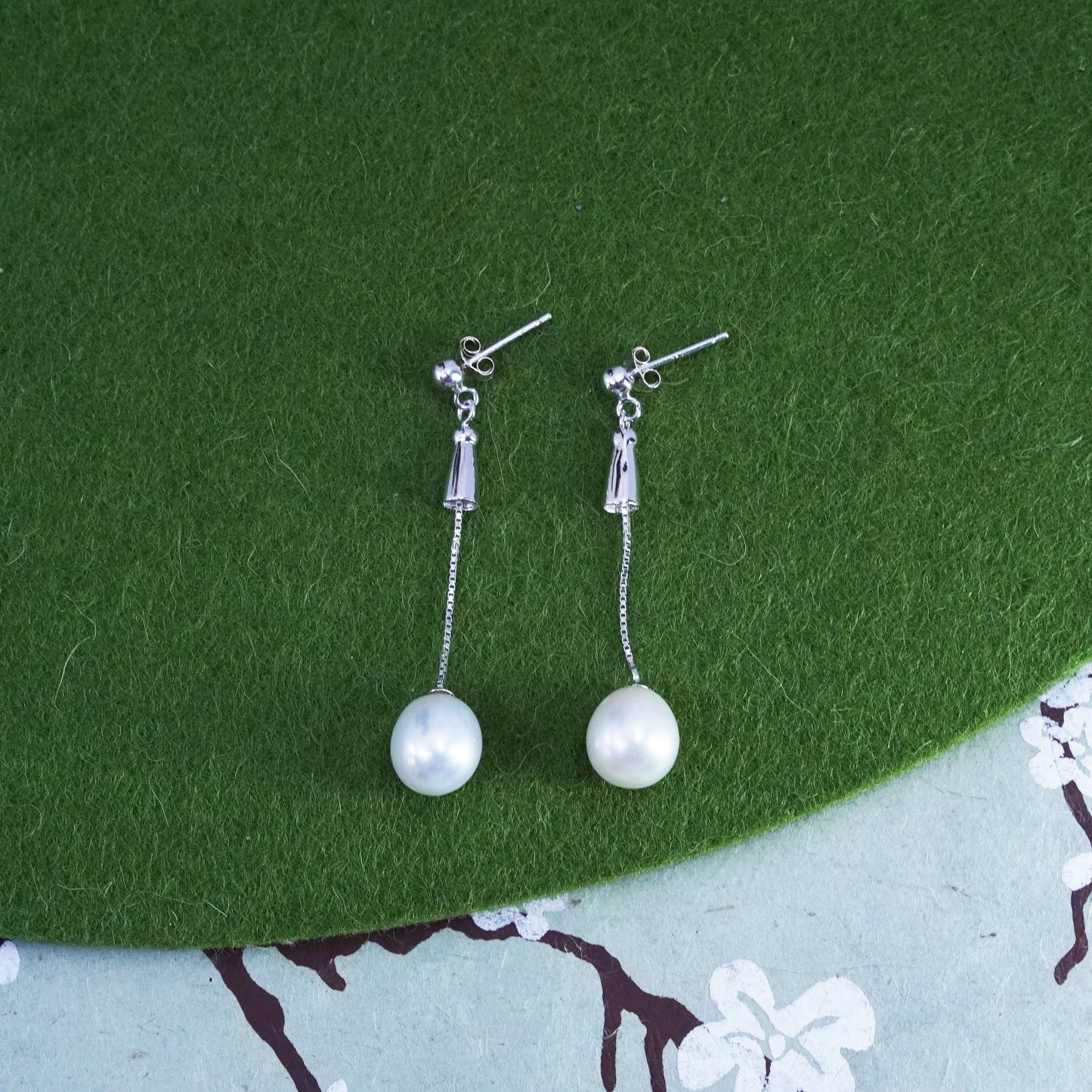 Vintage Sterling silver 925 handmade earrings with pearl drops