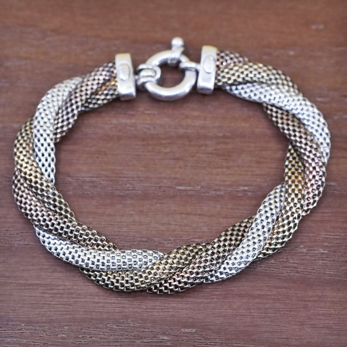 7”, Italy Dyadema two tone Sterling silver bracelet, 925 mesh twisted chain
