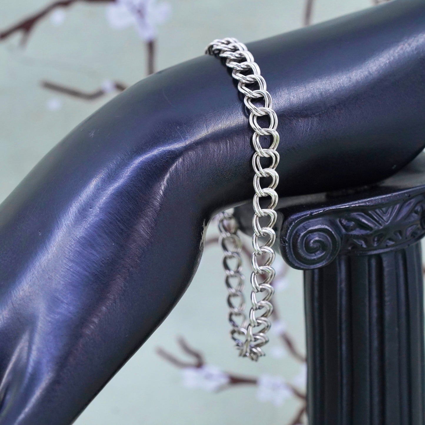 7.75", 8mm, Vintage sterling silver bracelet, 925 double curb chain