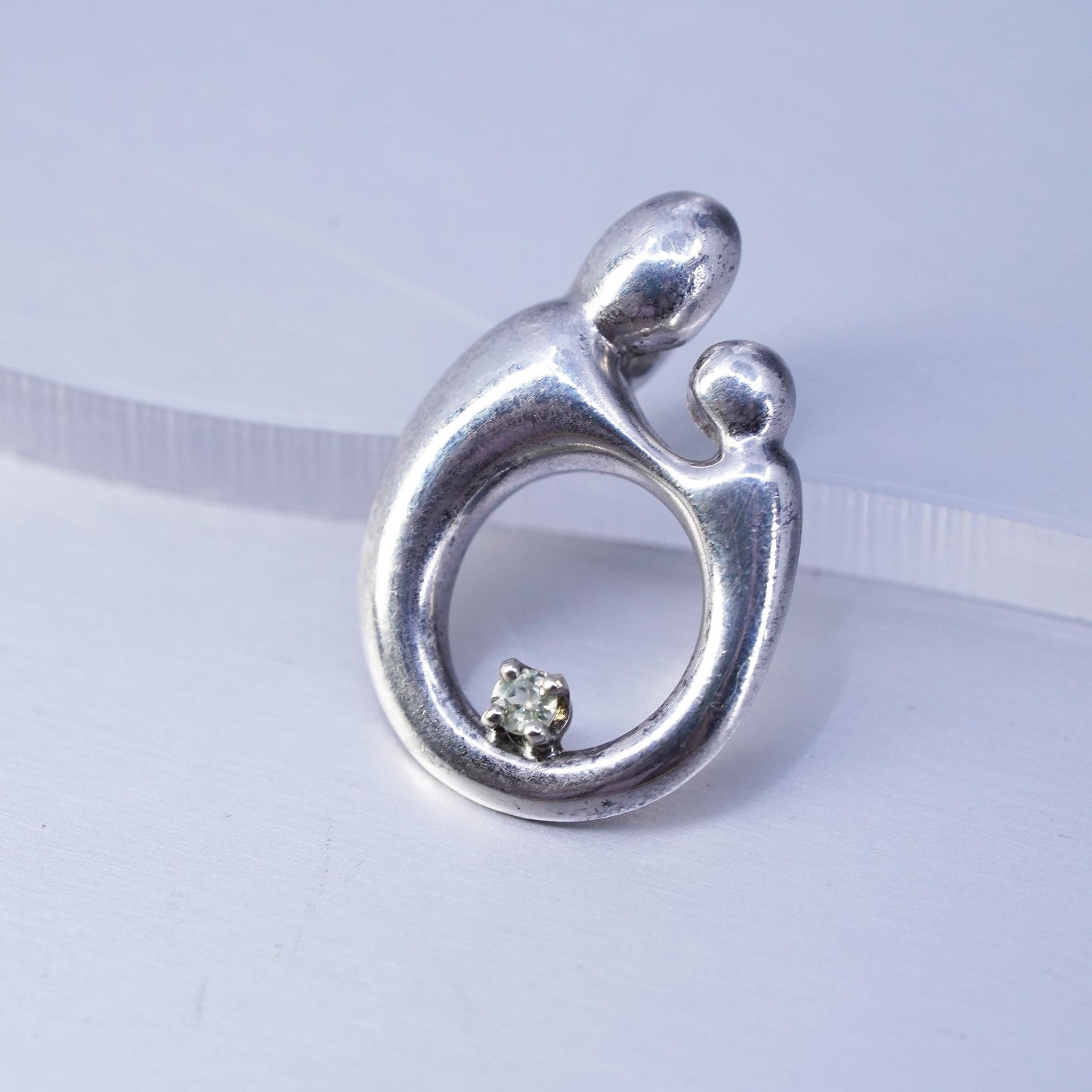 Janel Russell / Kaynar Mother & Child 925 Sterling Silver pendant with Crystal