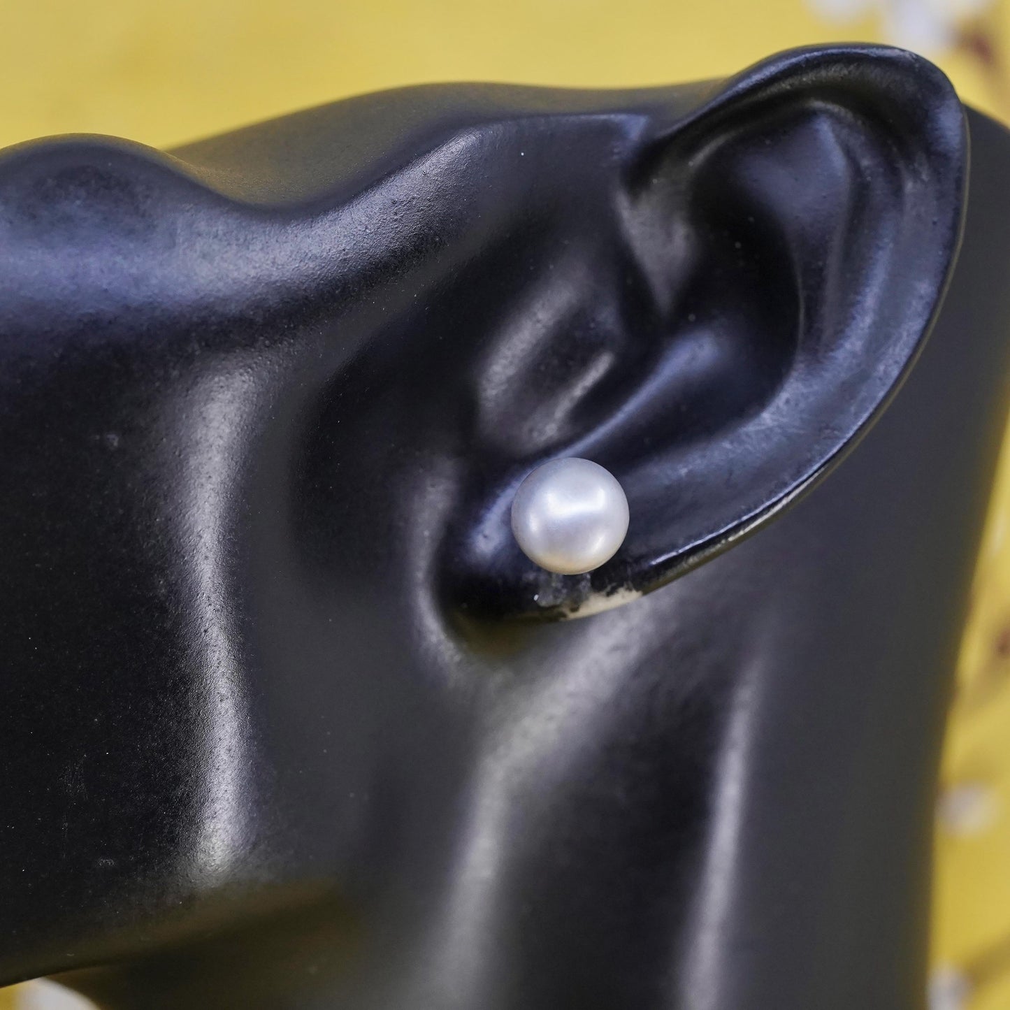 8mm, Vintage 925 Sterling silver handmade studs earrings gray pearl