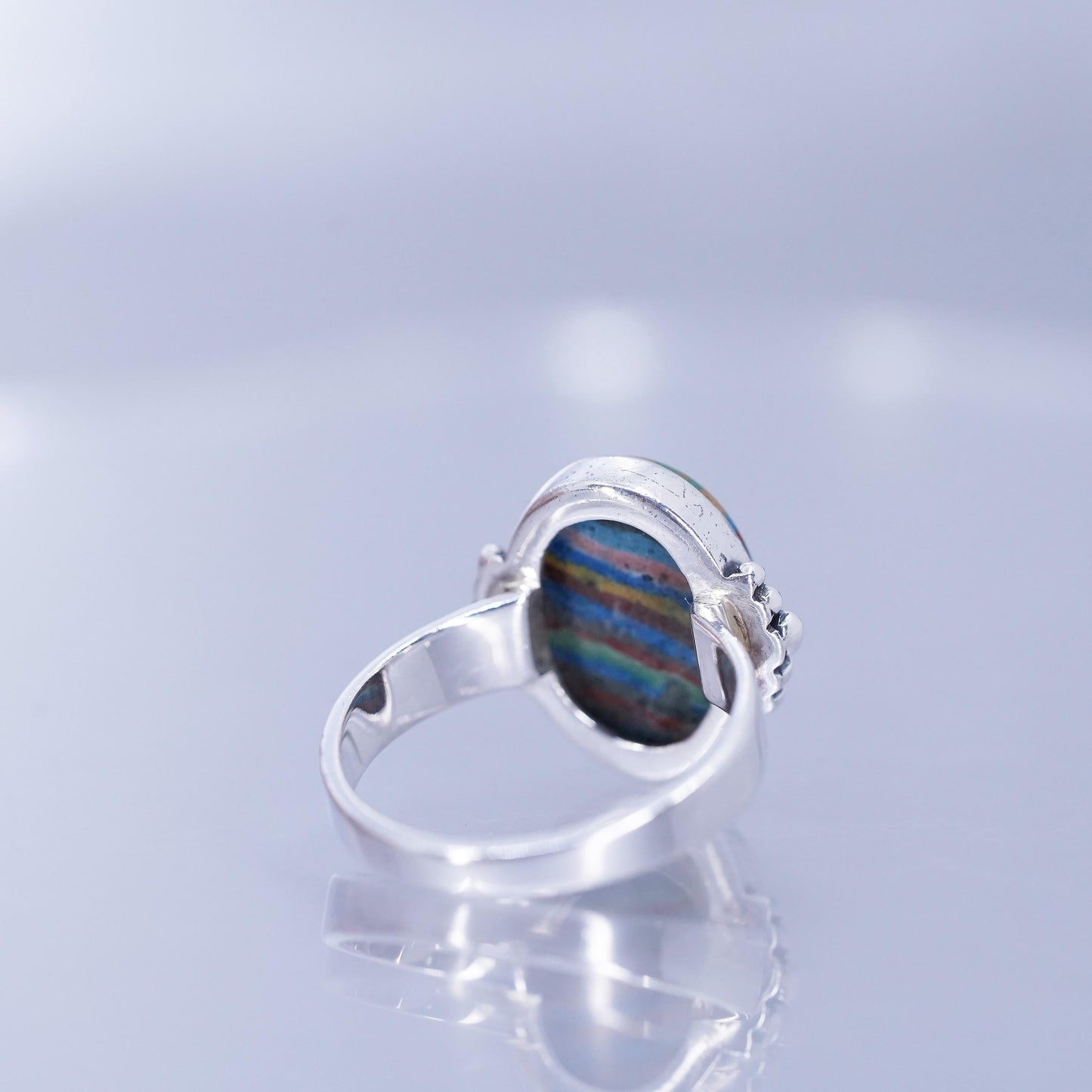 Size 8.75, vintage Sterling 925 silver handmade ring with landscape agate