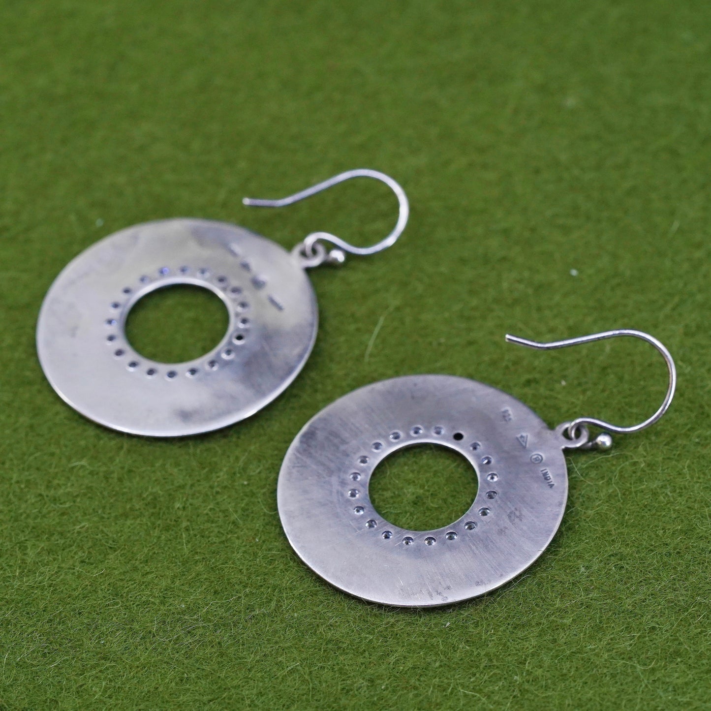 Vintage Silpada W1871 Oxidized Sterling Silver Earrings CZ Circle Cubic Round