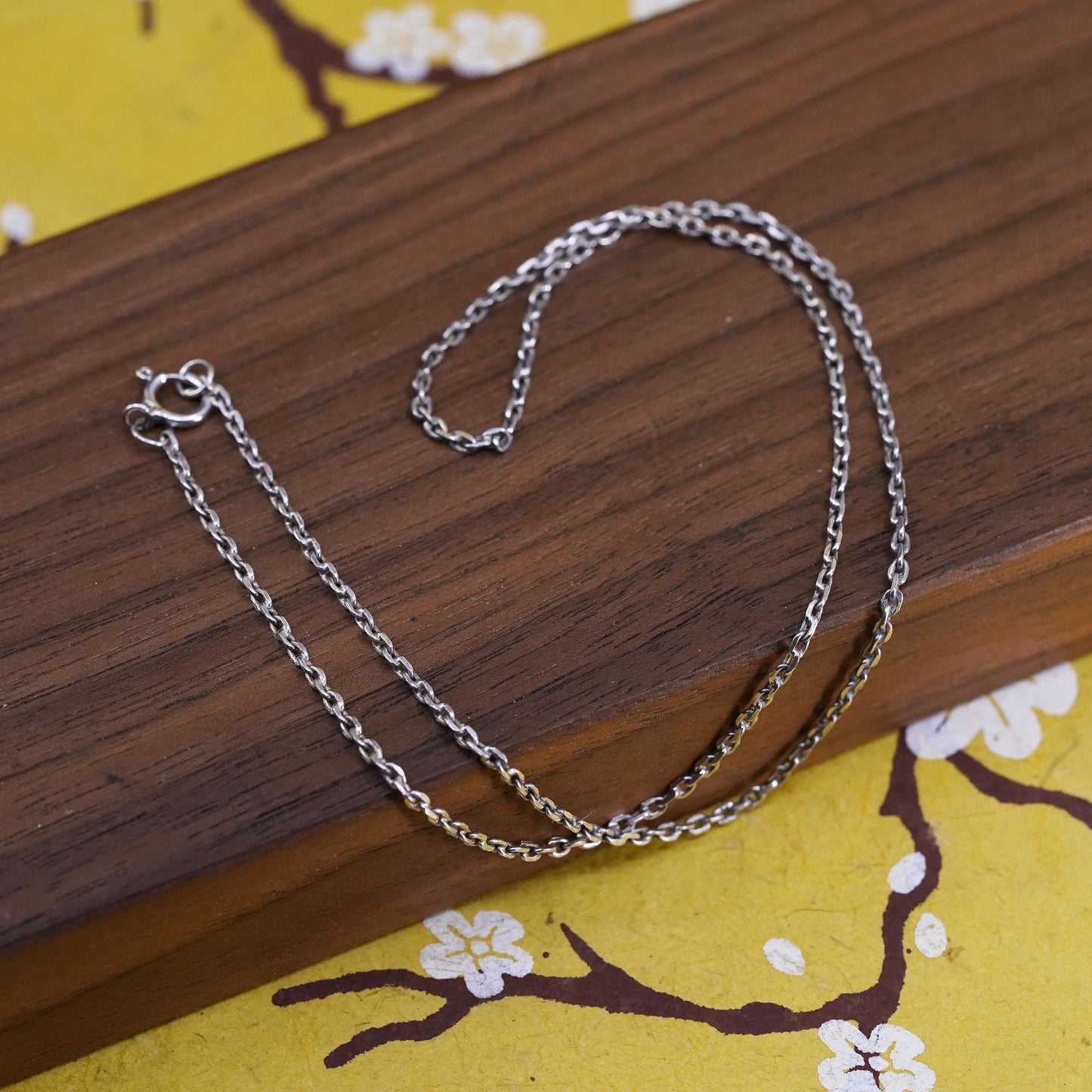 16" 1.6mm, vintage Sterling silver necklace, 925 edgy oval chain