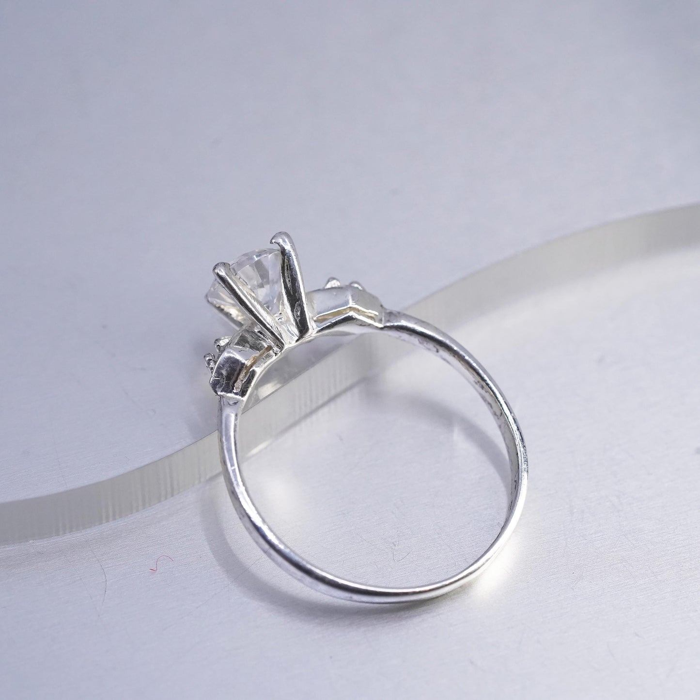 Size 7.75, vintage Sterling 925 silver statement engagement ring w/ cluster Cz