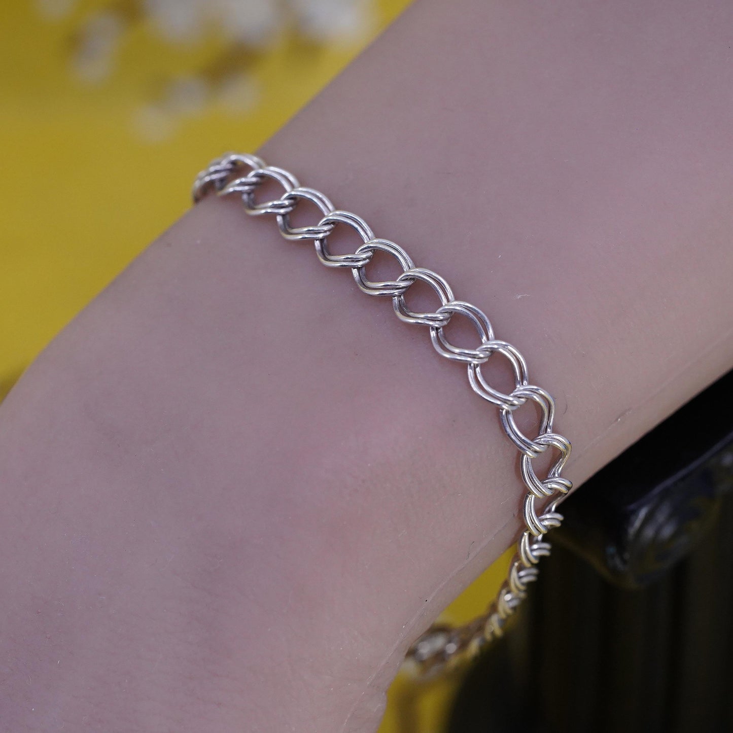 7", vintage Sterling silver handmade double curb bracelet, 925 chain bracelet