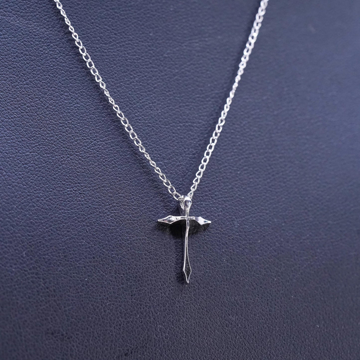 16", vintage Marvel Sterling silver necklace, 925 circle chain cross pendant