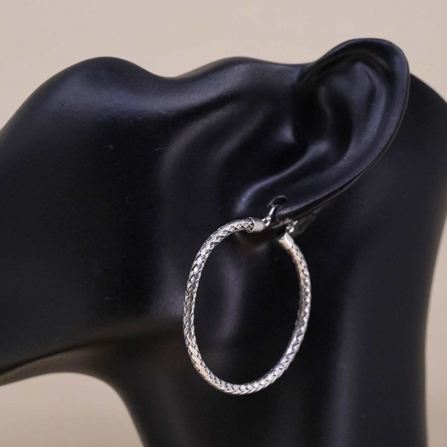 1.5", Vintage sterling 925 silver loop single earring, woven braided hoop