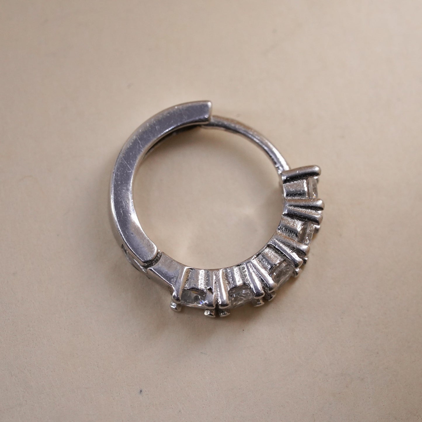 0.5", Vintage sterling silver loop single earring, fashion minimalist hoop cz