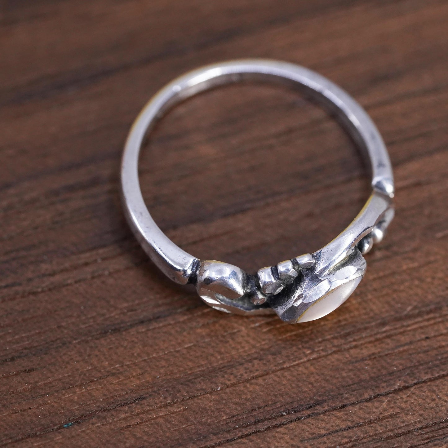 Size 6, vintage Sterling silver 925 stackable ring with white tiger eye stone