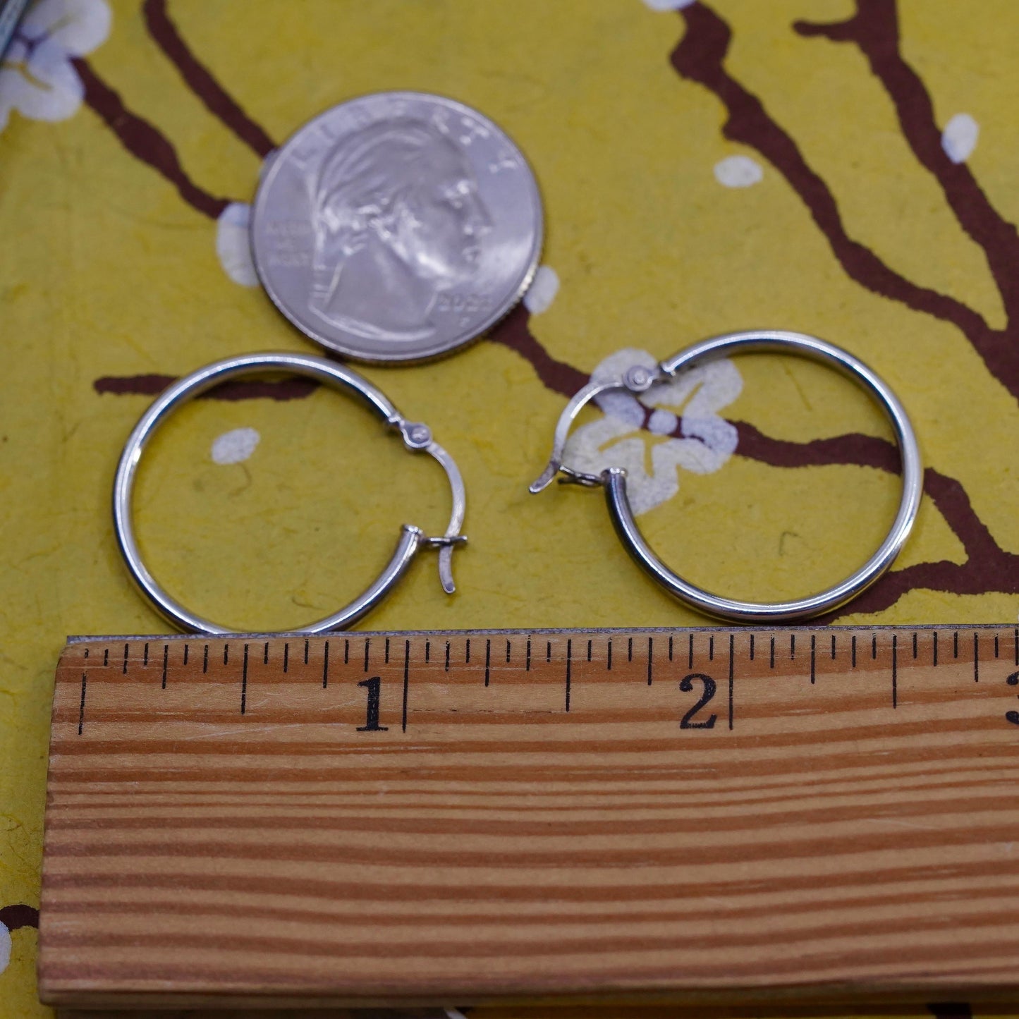 1”, Vintage Sterling silver handmade earrings, 925 silver hoops