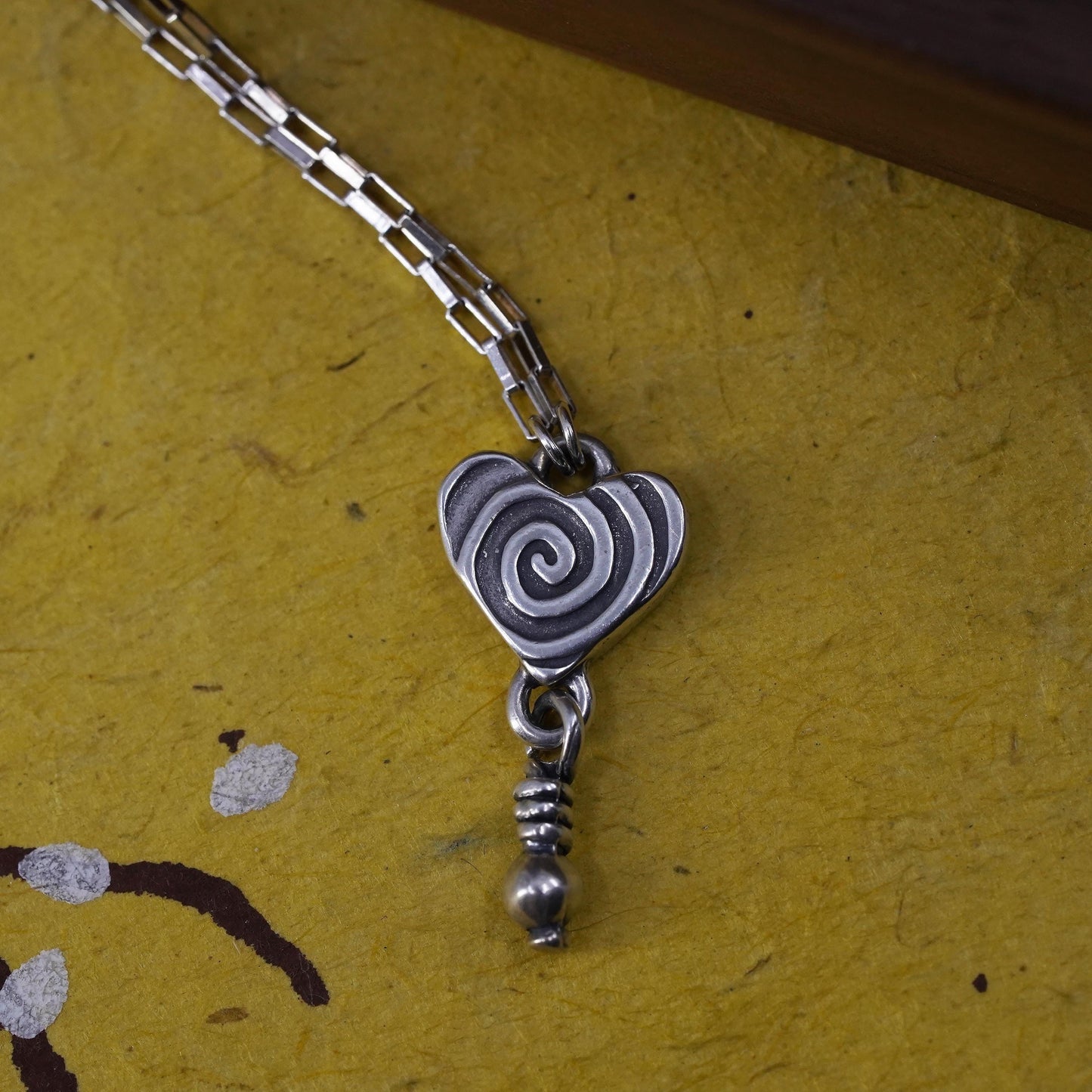16", sterling 925 Silver elongated chain necklace double sided heart pendant