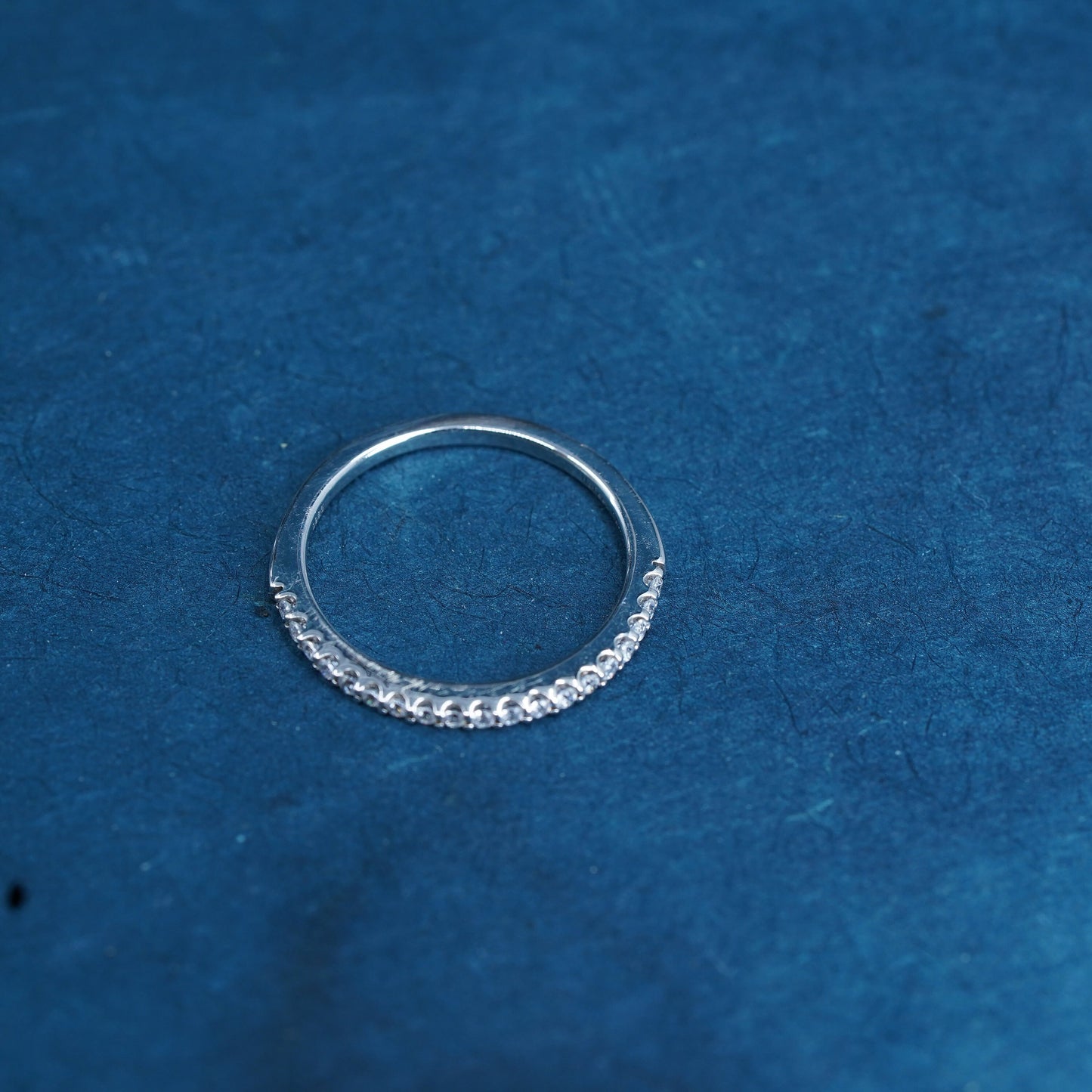 Size 7.75, Sterling 925 silver handmade ring, 925 stackable wedding band w/ Cz