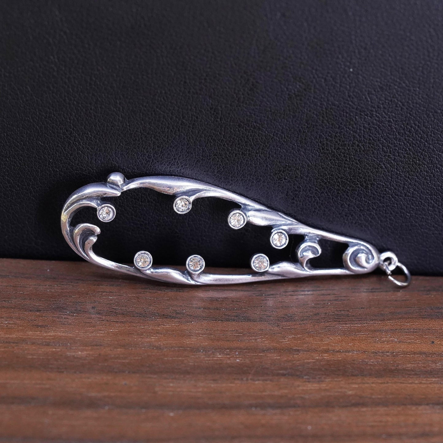 Vintage modern Sterling silver handmade pendant, 925 teardrop Pendant with CZ
